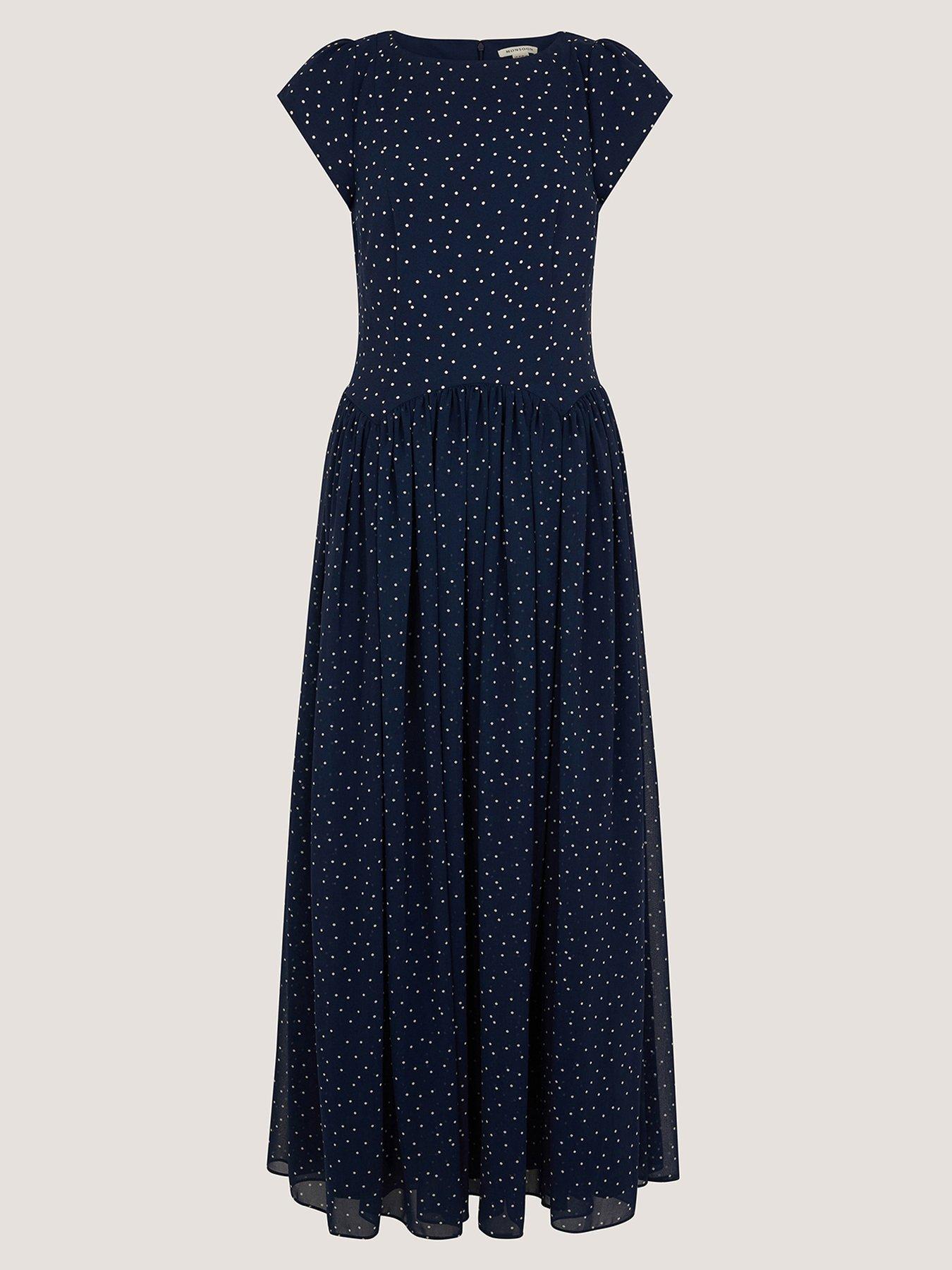 Image 3 of 5 of Monsoon Caitie Spot Midi Dress - Navy