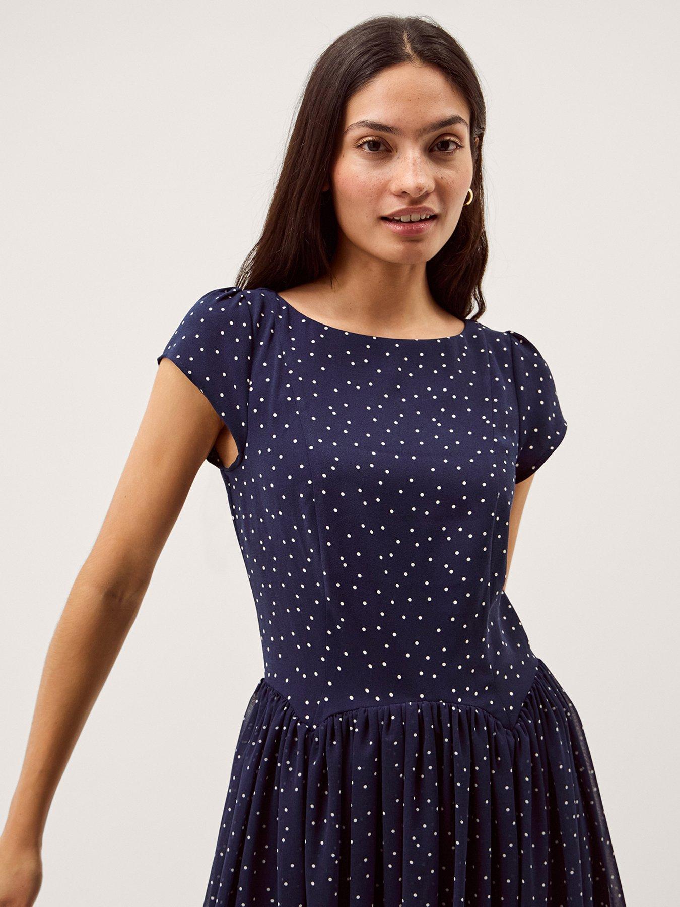 Image 5 of 5 of Monsoon Caitie Spot Midi Dress - Navy