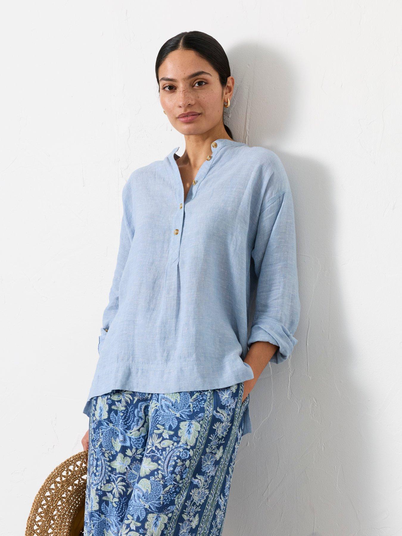 Image 3 of 6 of FatFace Julia Linen Popover Blouse - Blue