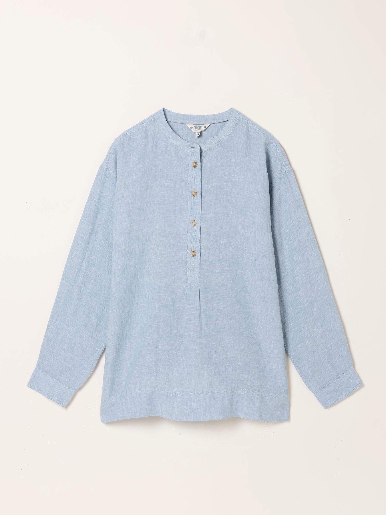 Image 6 of 6 of FatFace Julia Linen Popover Blouse - Blue