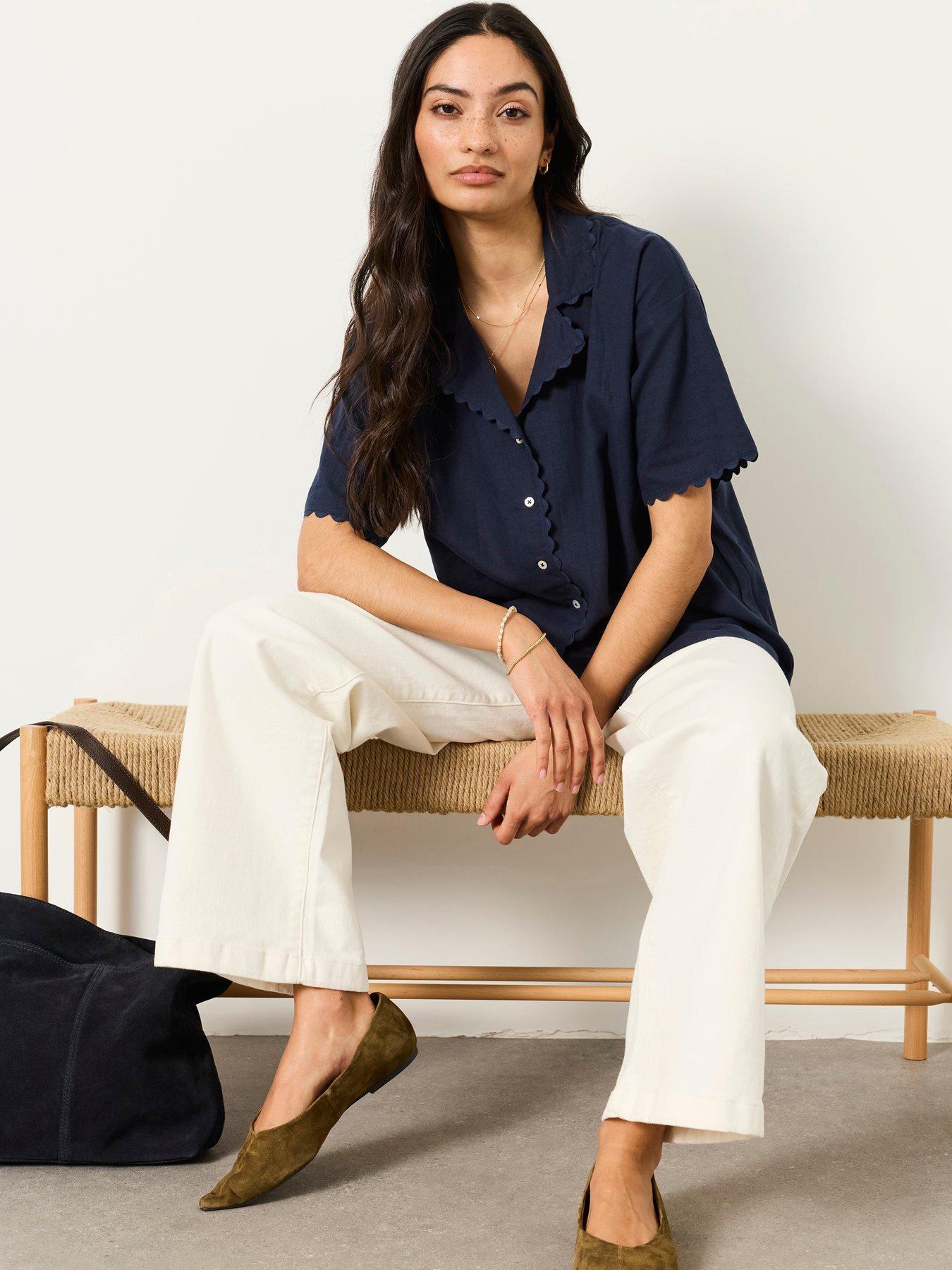 Image 1 of 5 of FatFace Kara Linen Shirt - Navy