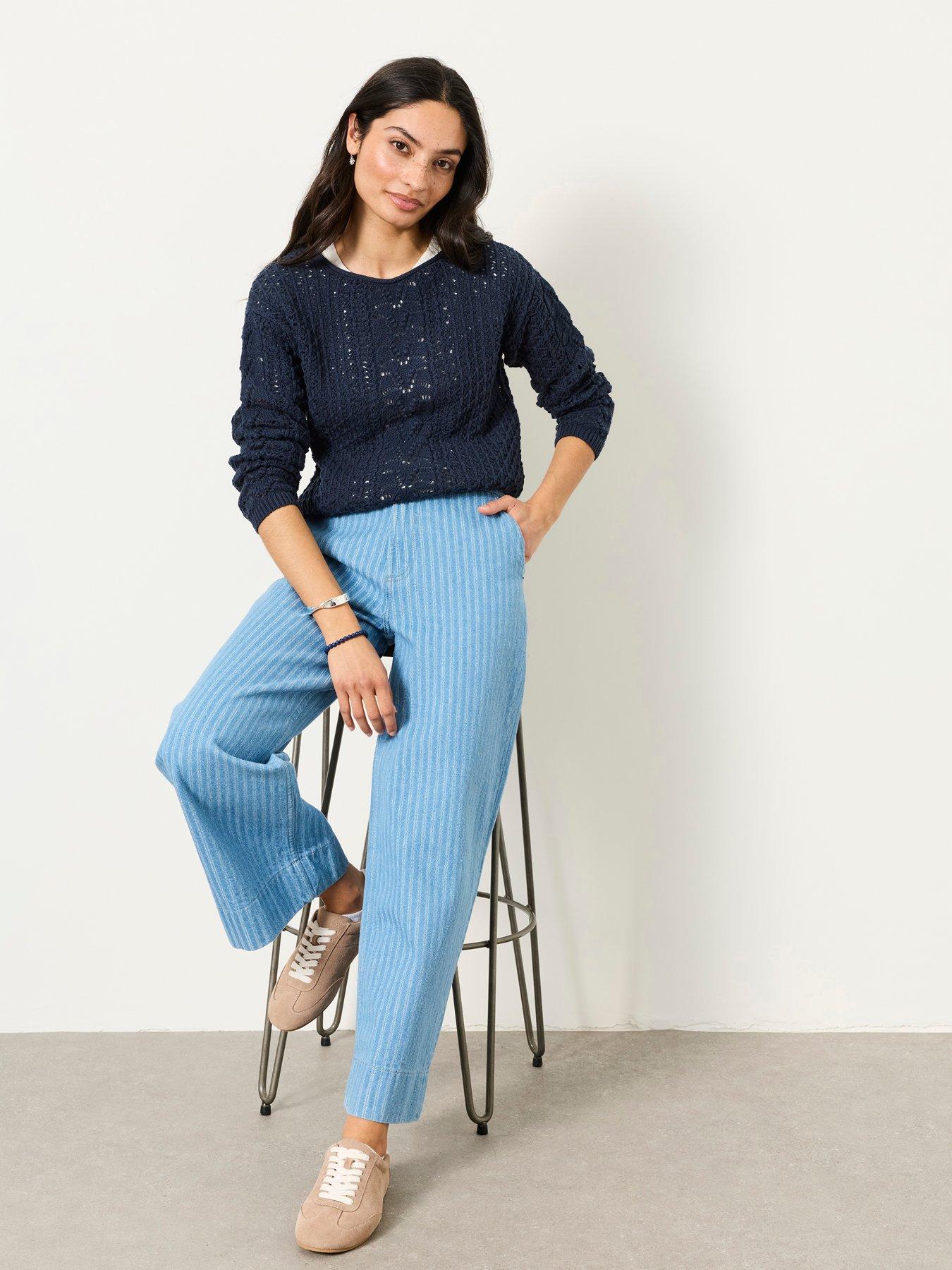 FatFace Hove Stripe Crop Jea - Blue Denim