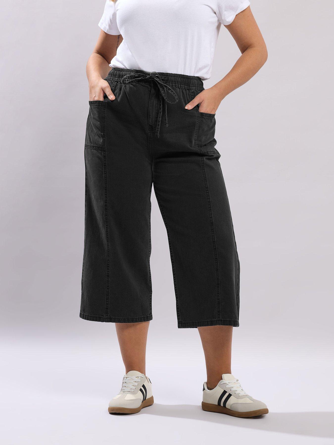yours-curve-tie-waist-crop-trouser-blackfront