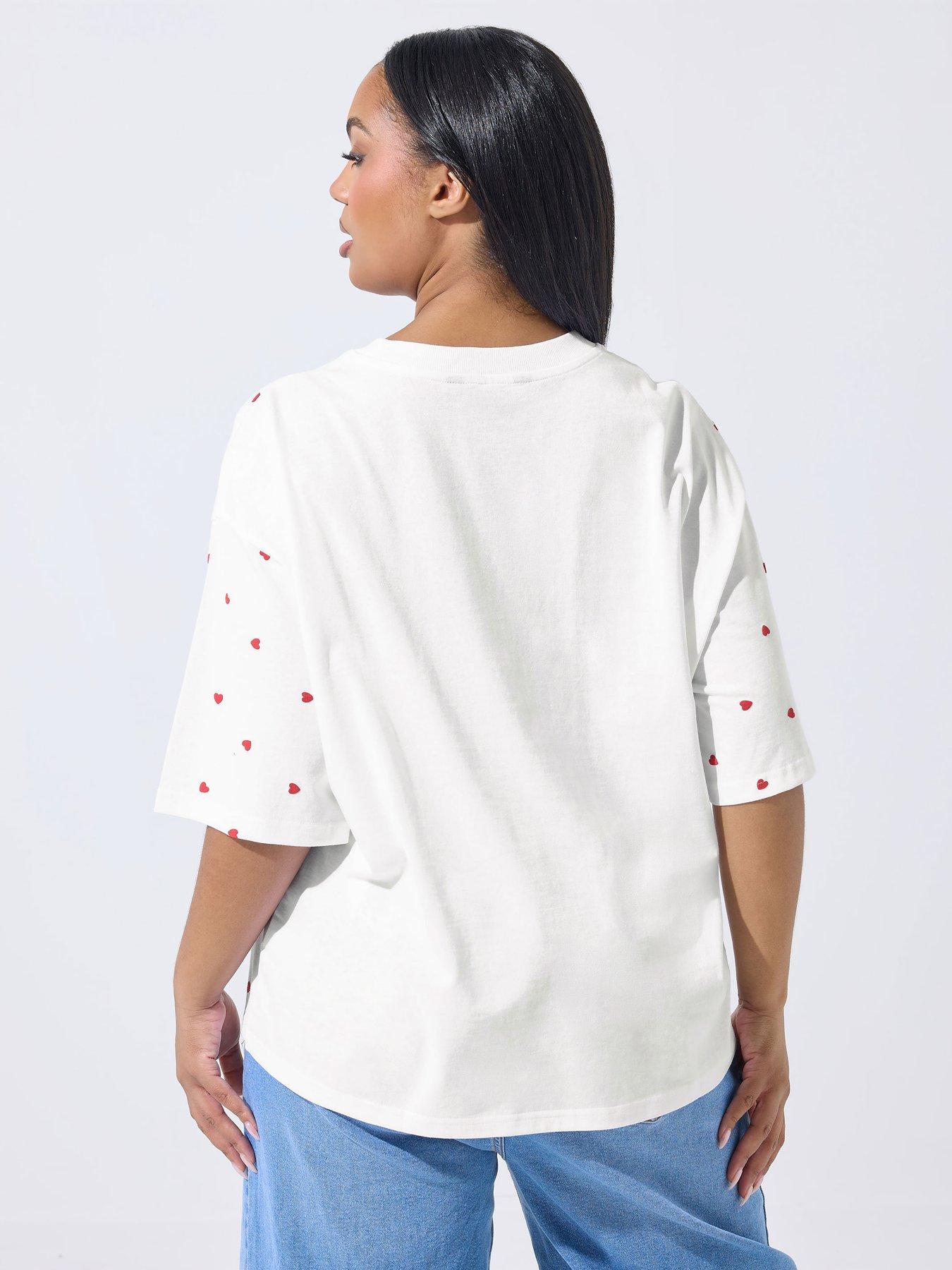 Image 2 of 5 of Yours Curve Heart Print Boxy T-Shirt - White