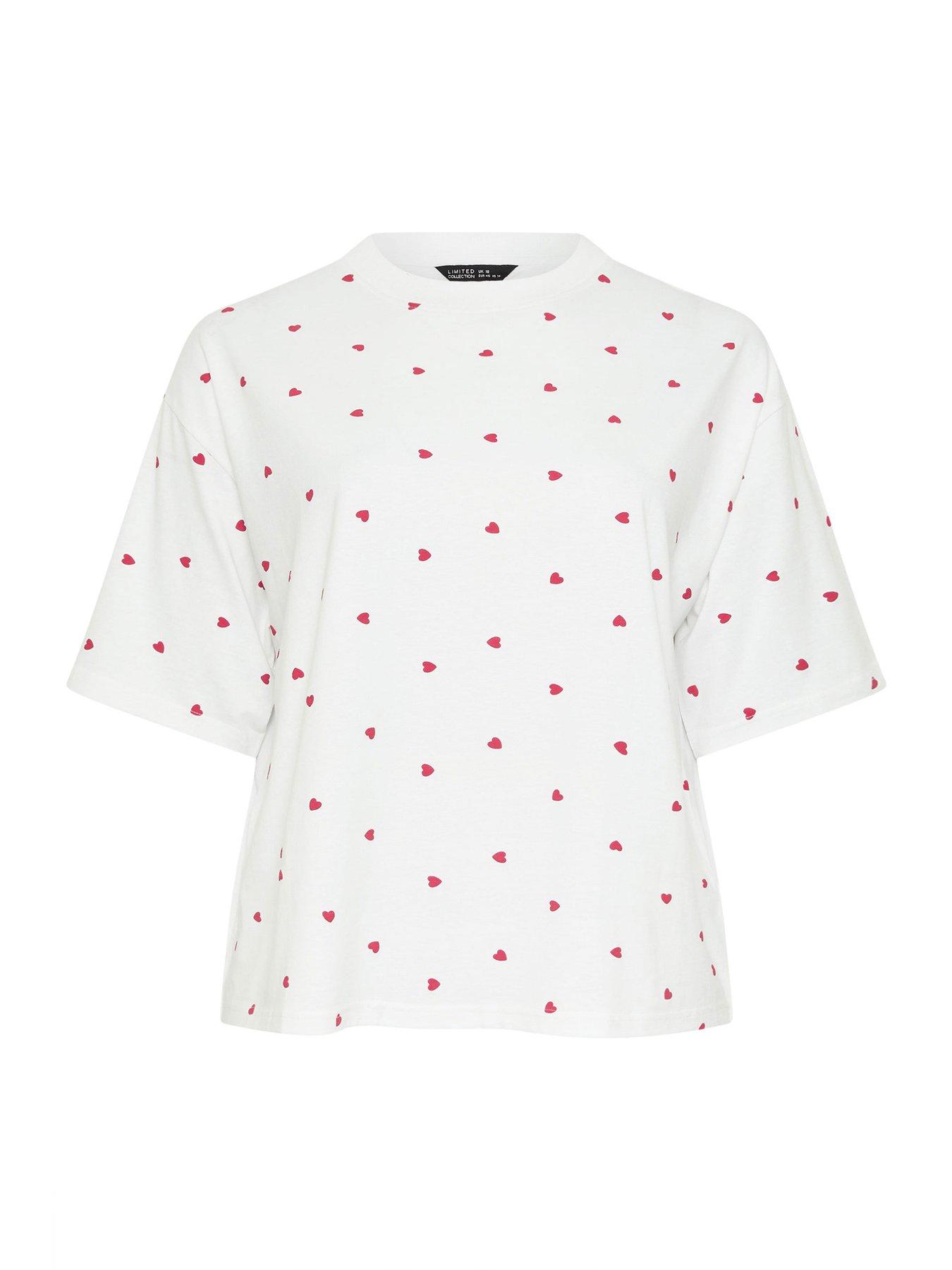 Image 5 of 5 of Yours Curve Heart Print Boxy T-Shirt - White
