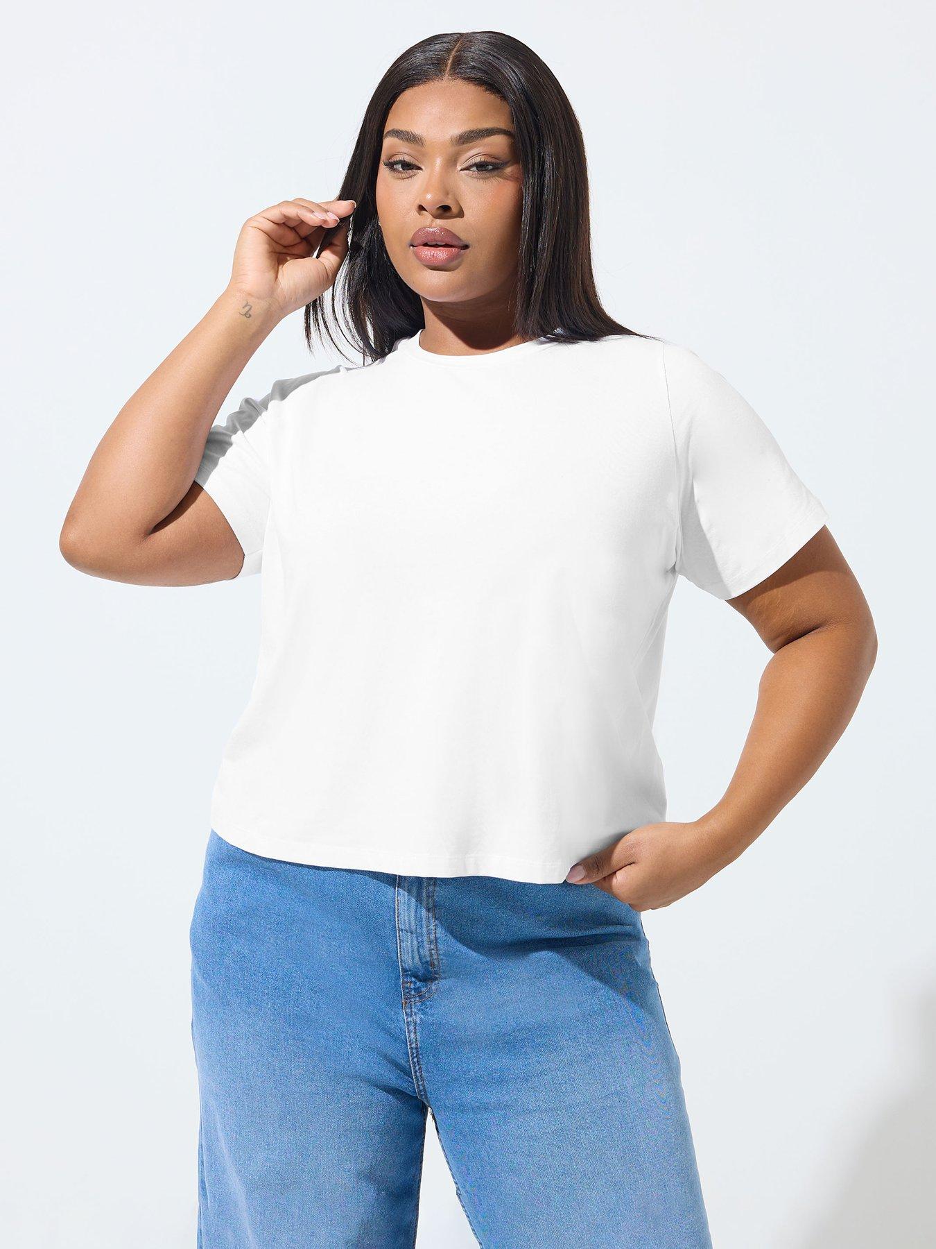 Image 1 of 5 of Yours Curve Stretch T-Shirt - White