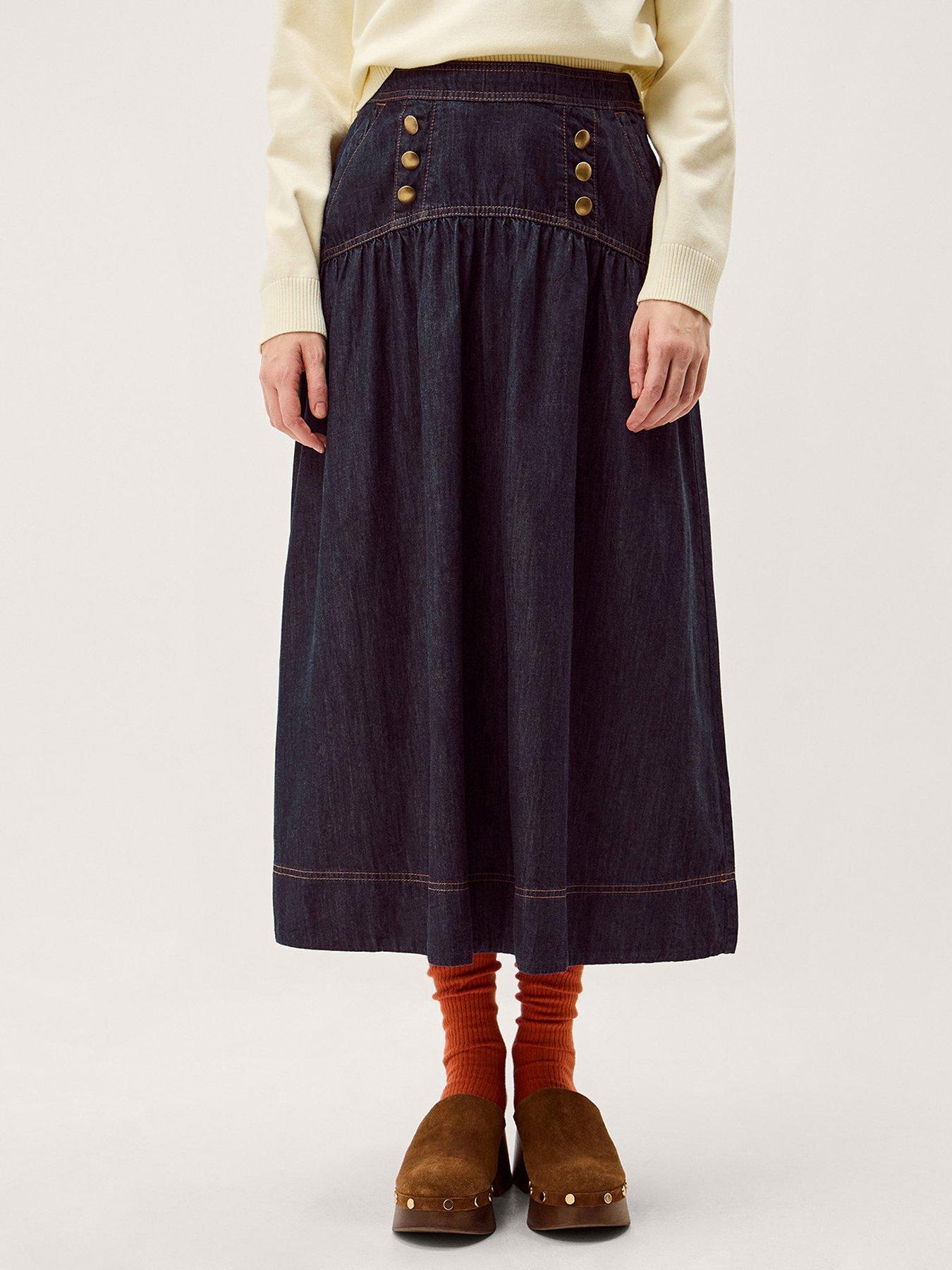 Image 1 of 5 of Monsoon Lucy Button Skirt - Blue