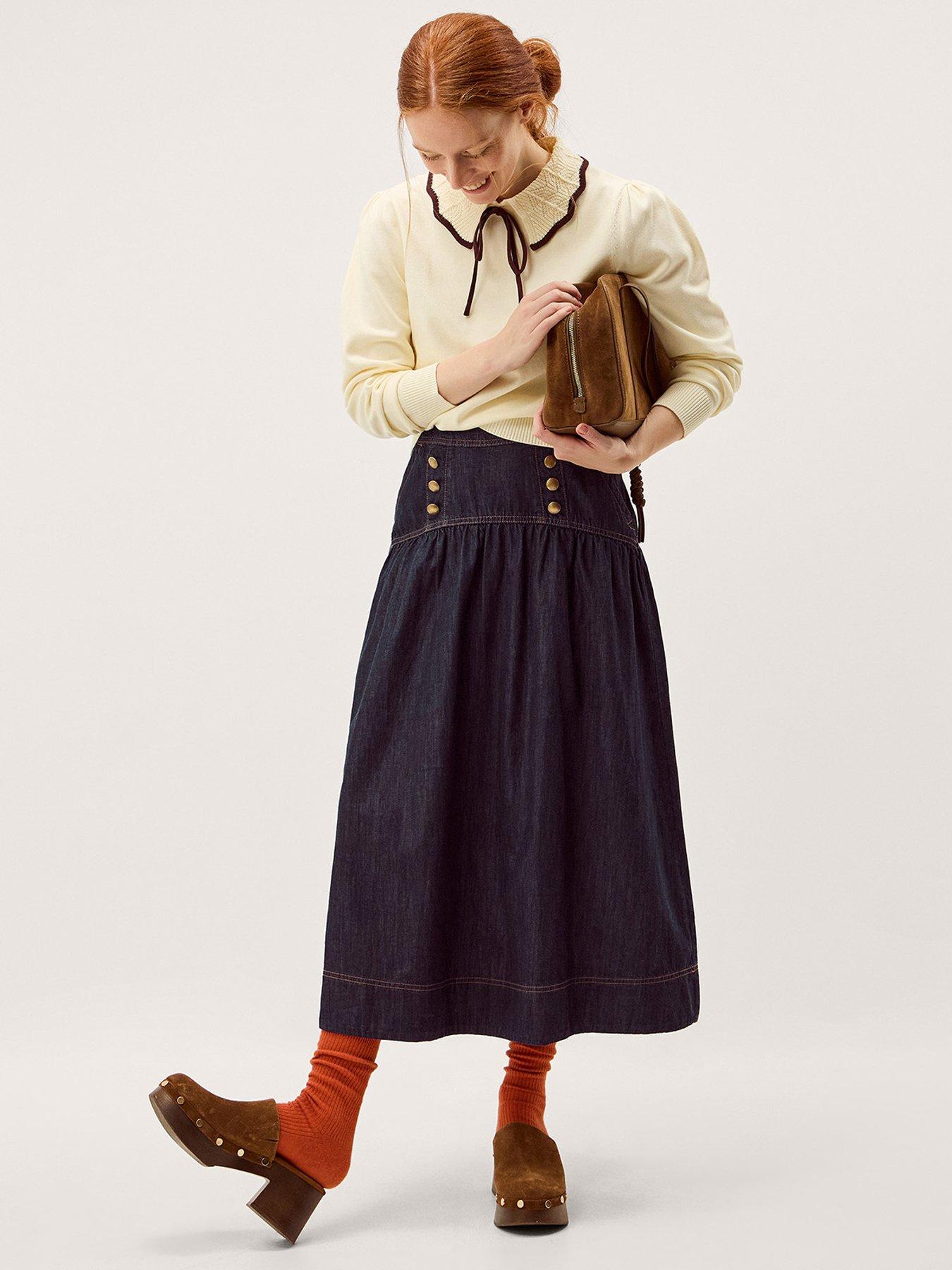 Image 3 of 5 of Monsoon Lucy Button Skirt - Blue