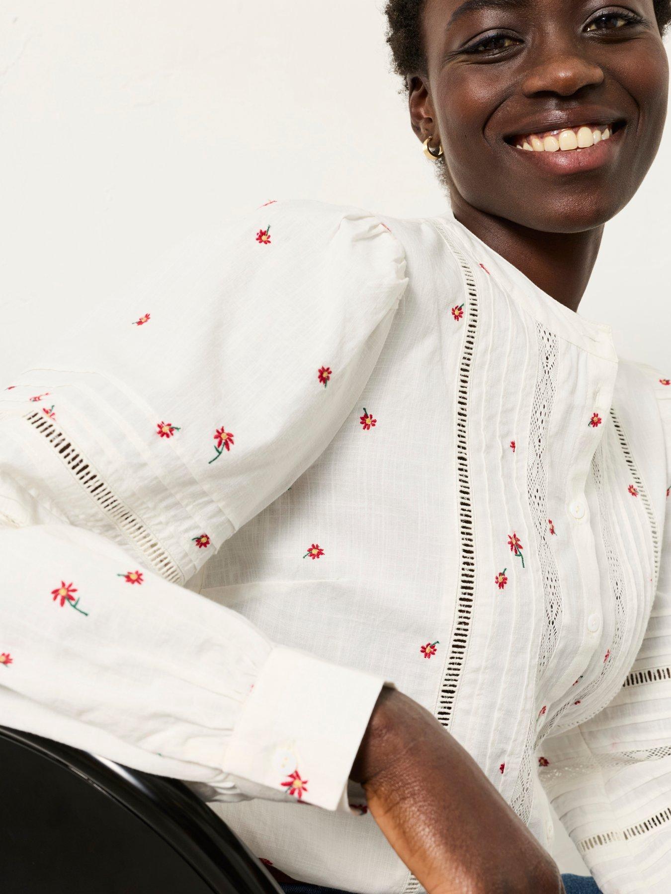 Image 4 of 7 of FatFace Jane Embroidered Overshirt - Ivory