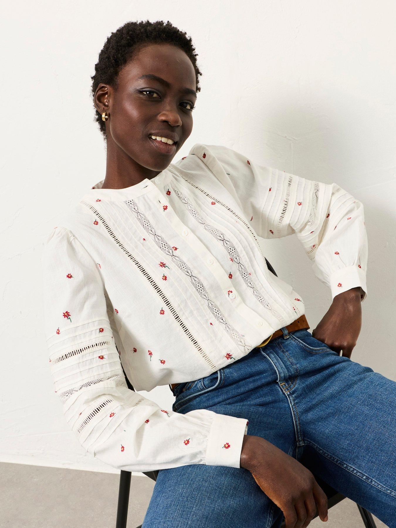Image 6 of 7 of FatFace Jane Embroidered Overshirt - Ivory