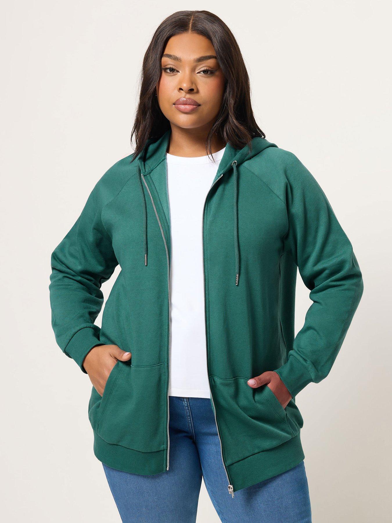Image 1 of 5 of Yours Curve Zip Thru Hoodie - Green