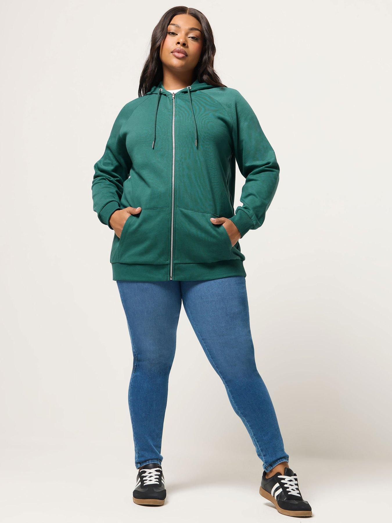 Image 3 of 5 of Yours Curve Zip Thru Hoodie - Green