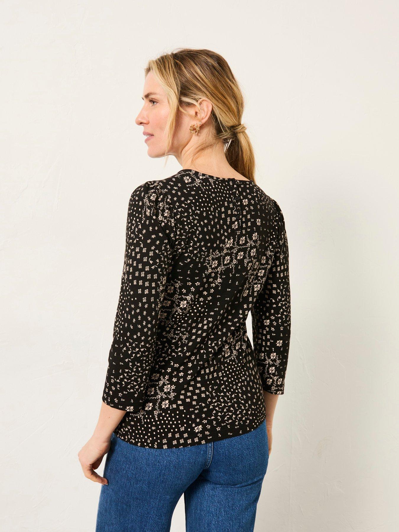 Image 2 of 6 of FatFace Ria Mono Patchwork Top - Black