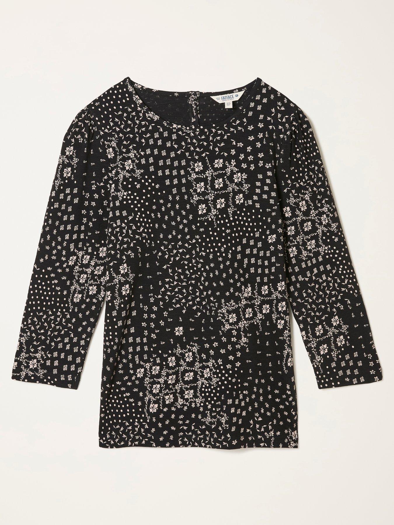 Image 6 of 6 of FatFace Ria Mono Patchwork Top - Black