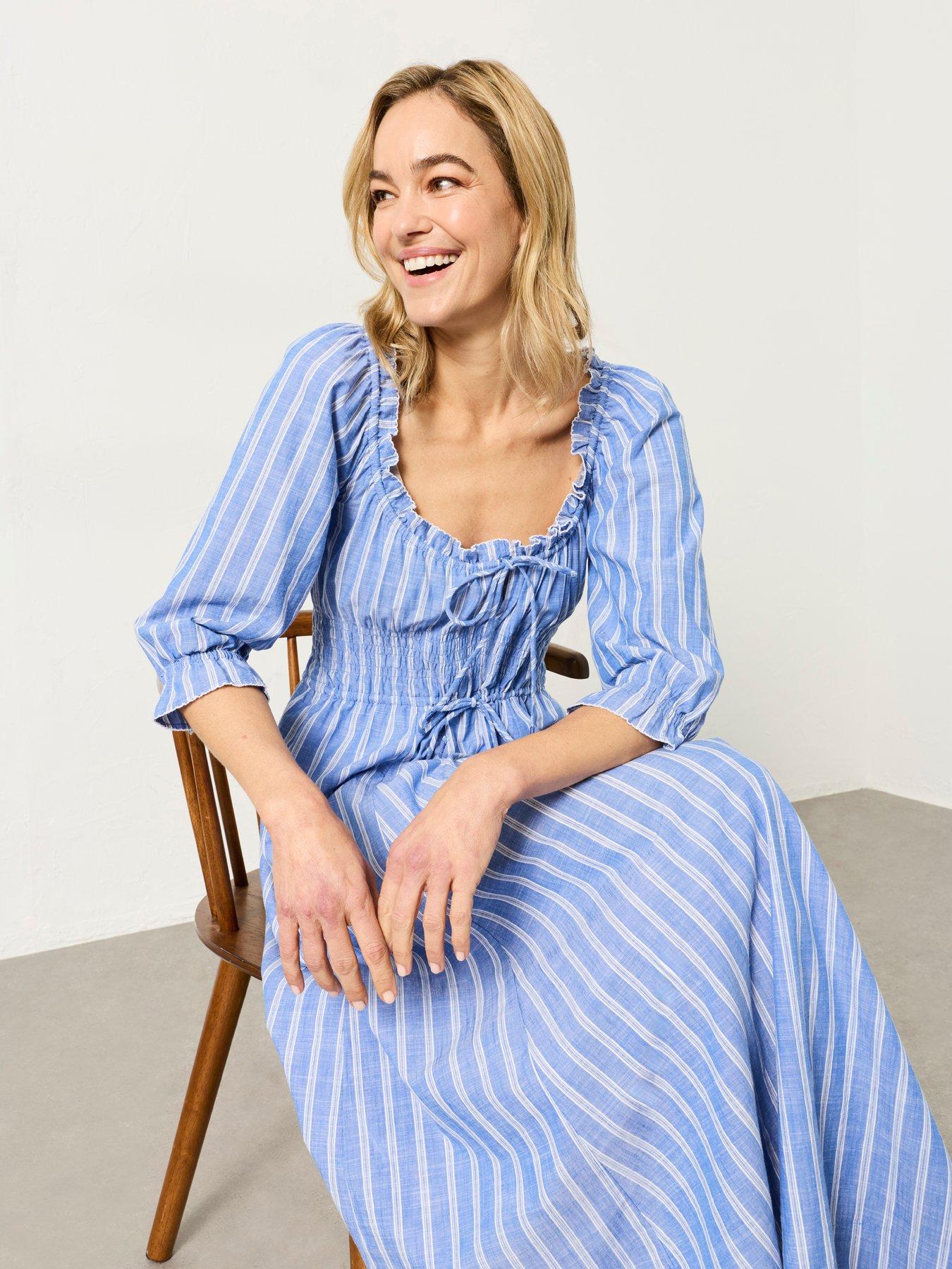 fatface blue dress Camille Stripe Midi - Ladies dresses