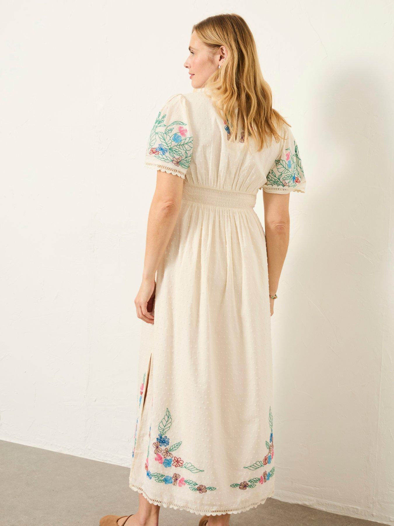 Image 2 of 7 of FatFace Lea Emb Midi Dress - Ivory
