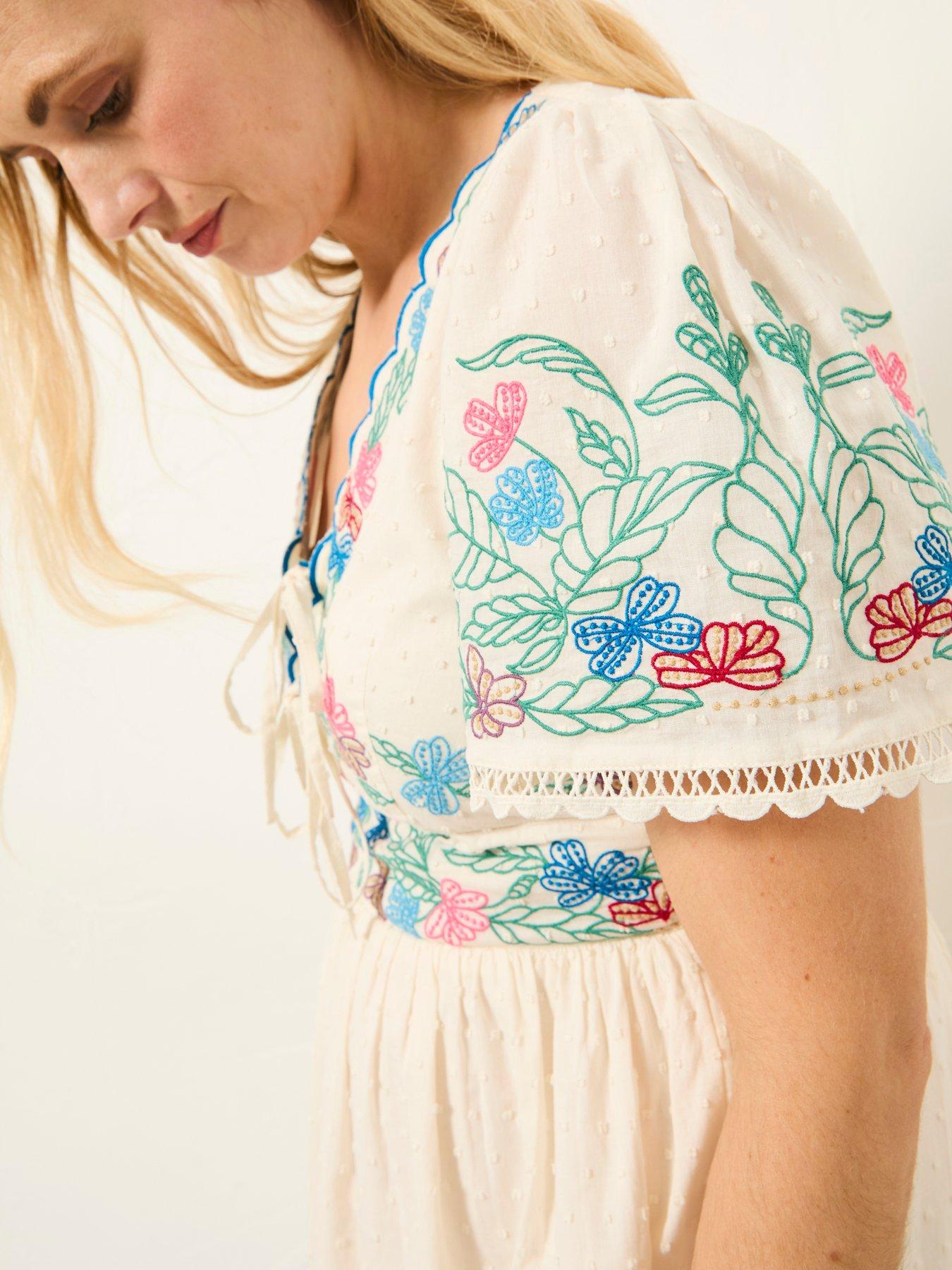 Image 6 of 7 of FatFace Lea Emb Midi Dress - Ivory
