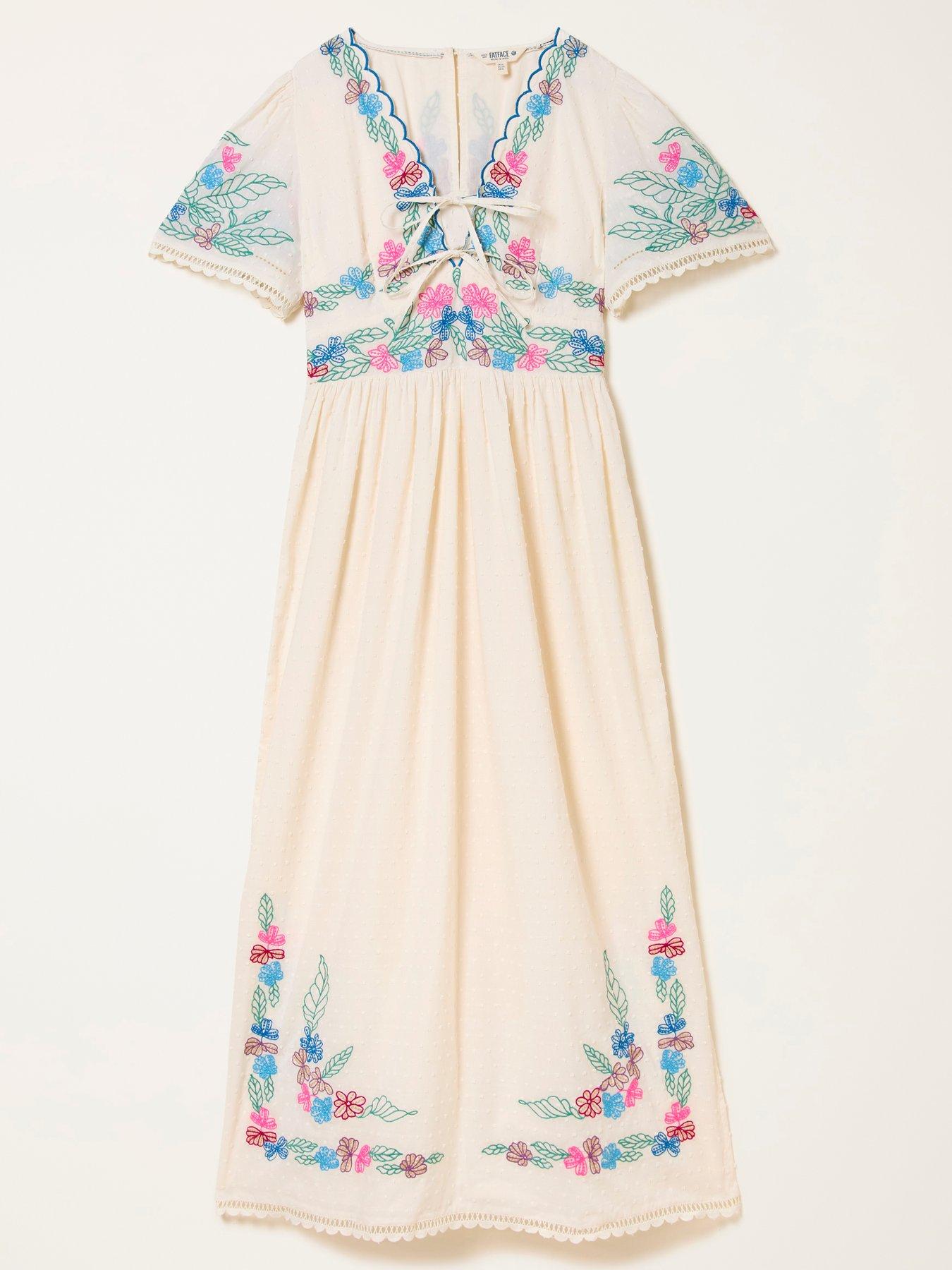 Image 7 of 7 of FatFace Lea Emb Midi Dress - Ivory