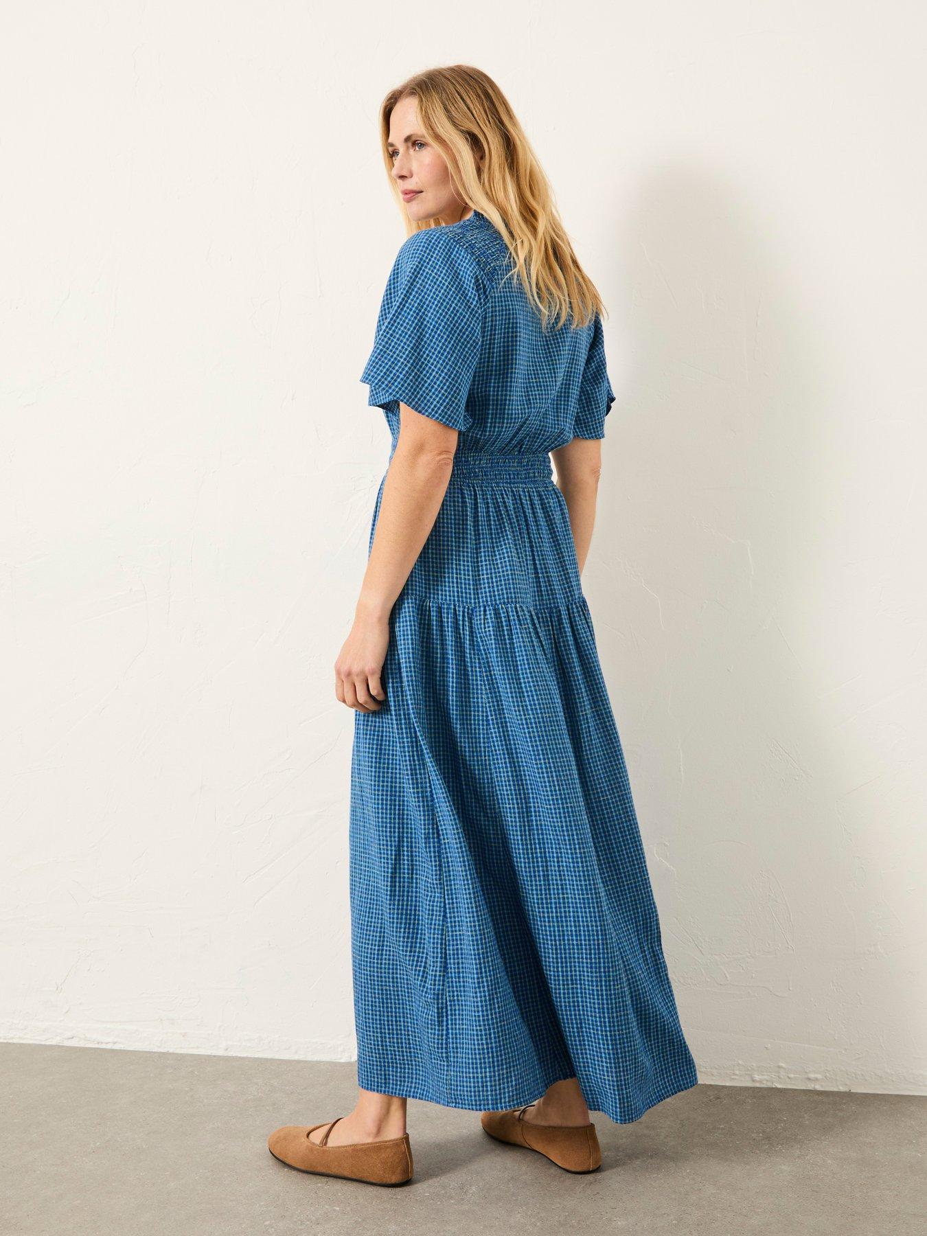 Image 2 of 6 of FatFace Rowen Check Midi Dress - Blue