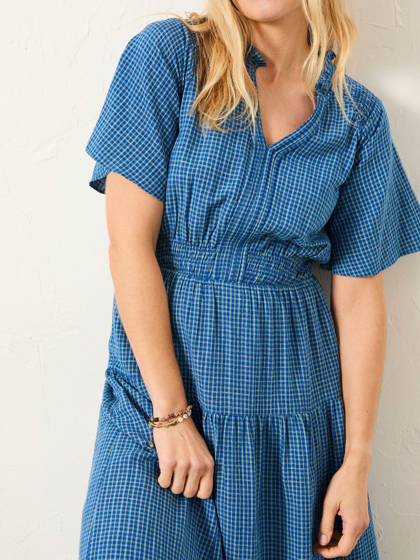 Image 4 of 6 of FatFace Rowen Check Midi Dress - Blue