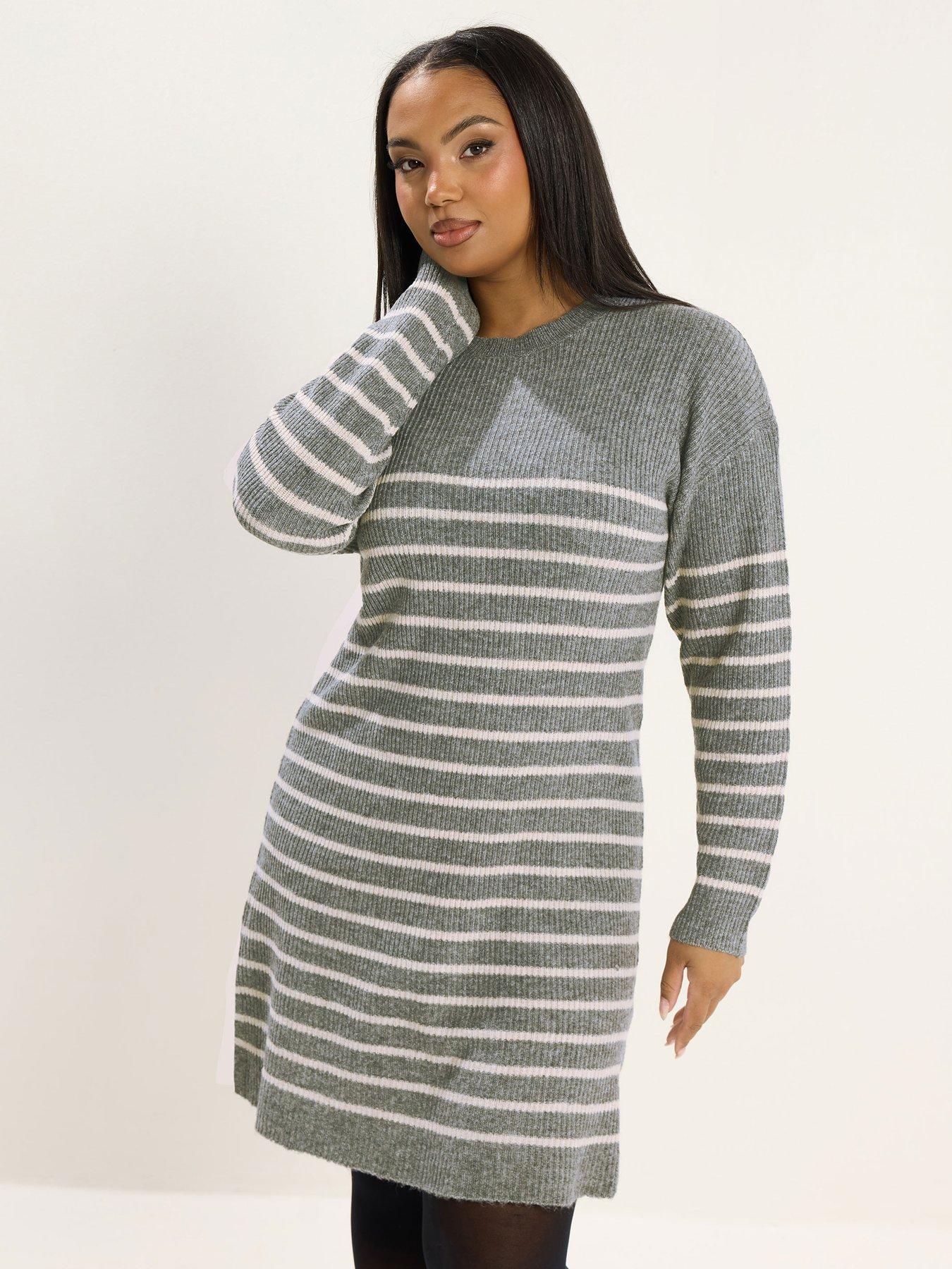 yours-curve-stripe-jumper-dress-grey