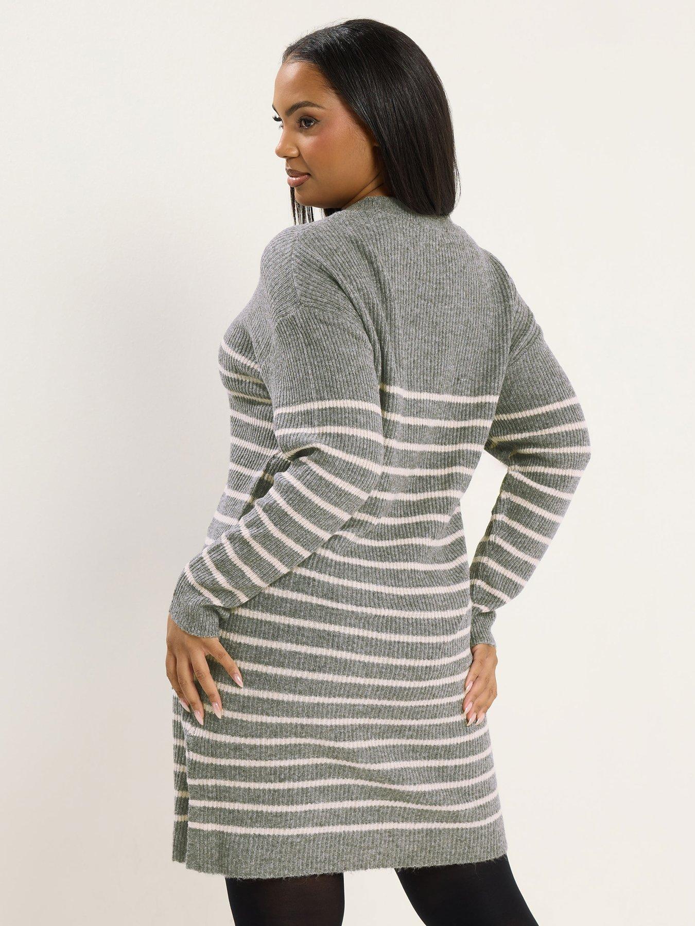 Image 2 of 5 of Yours Curve Stripe Jumper Dress - Grey