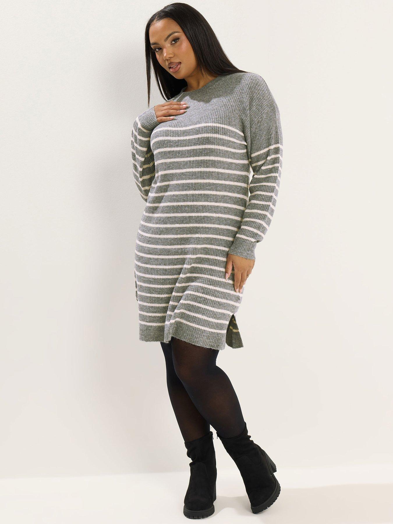 Image 3 of 5 of Yours Curve Stripe Jumper Dress - Grey