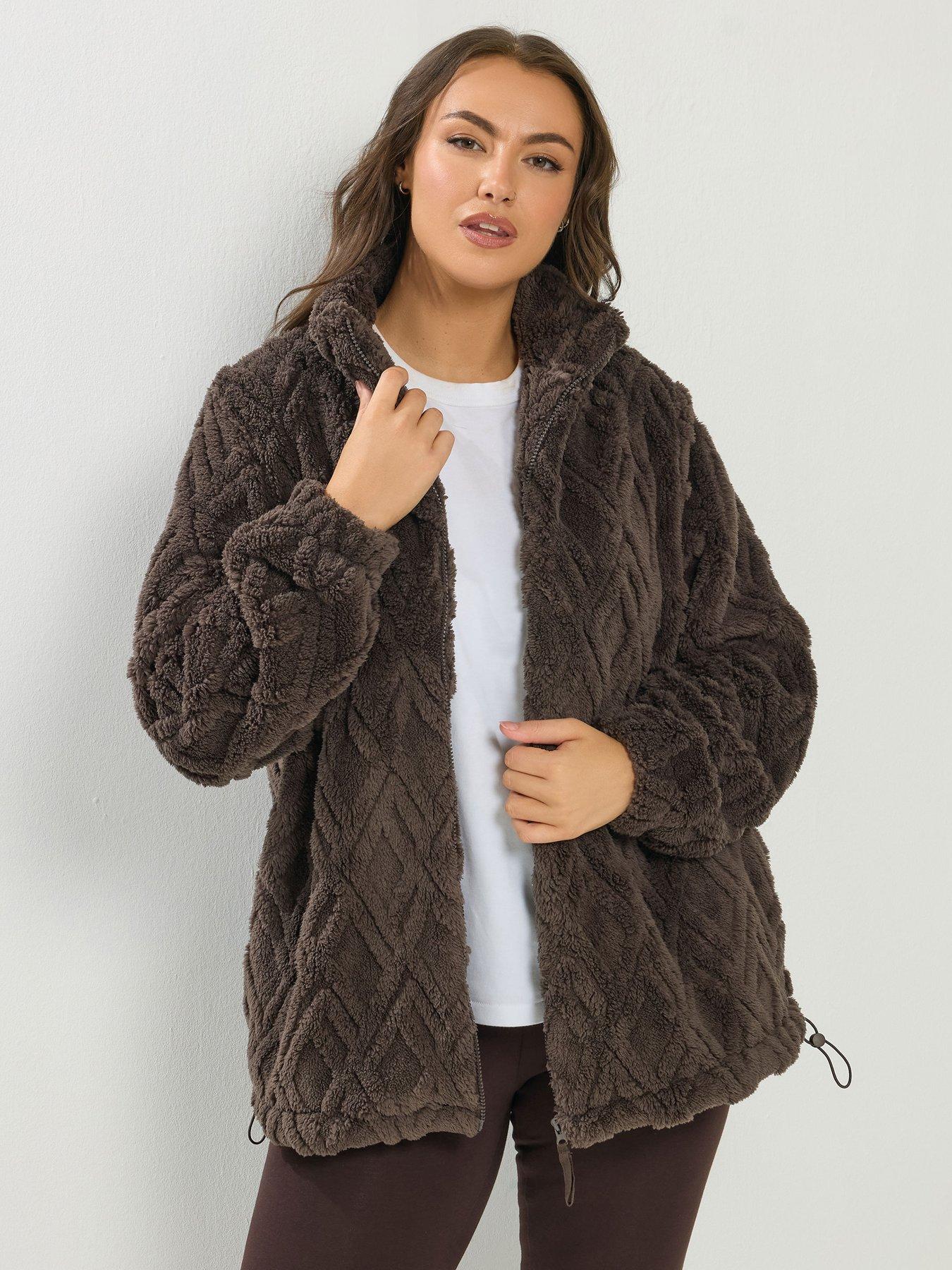yours-curve-texture-zip-through-fleece-jacket-browndetail