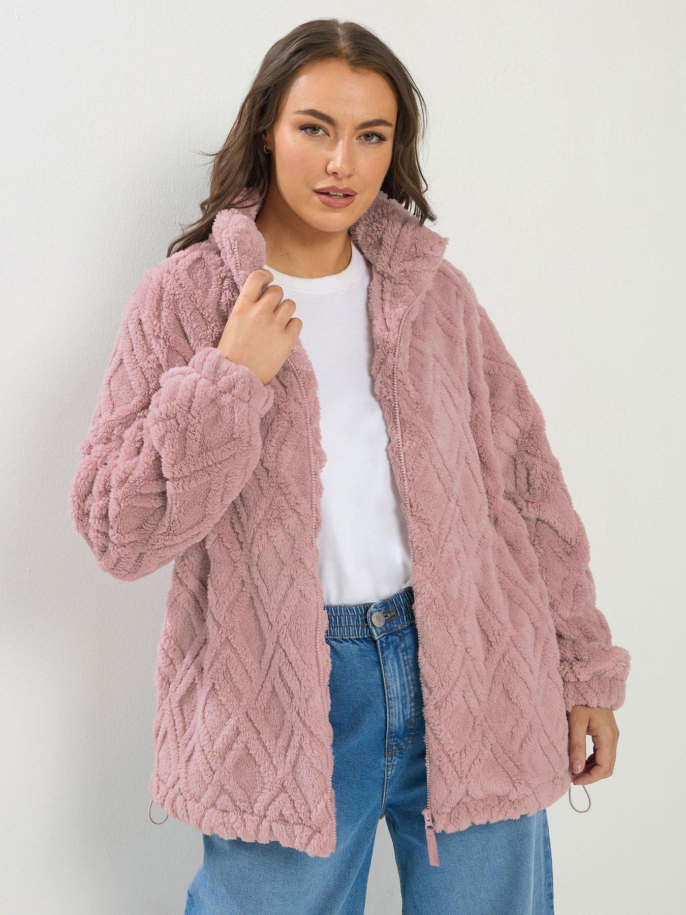 yours-curve-texture-zip-through-fleece-jacket-pinkfront