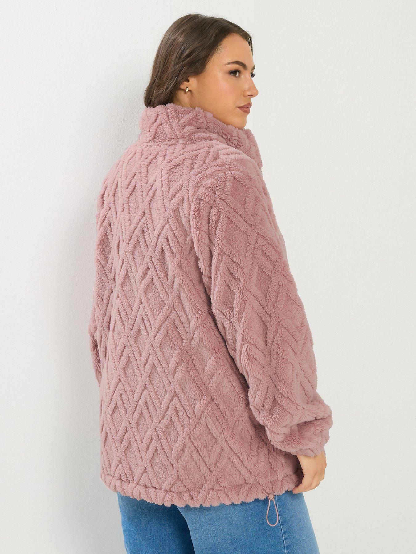 yours-curve-texture-zip-through-fleece-jacket-pinkstillFront
