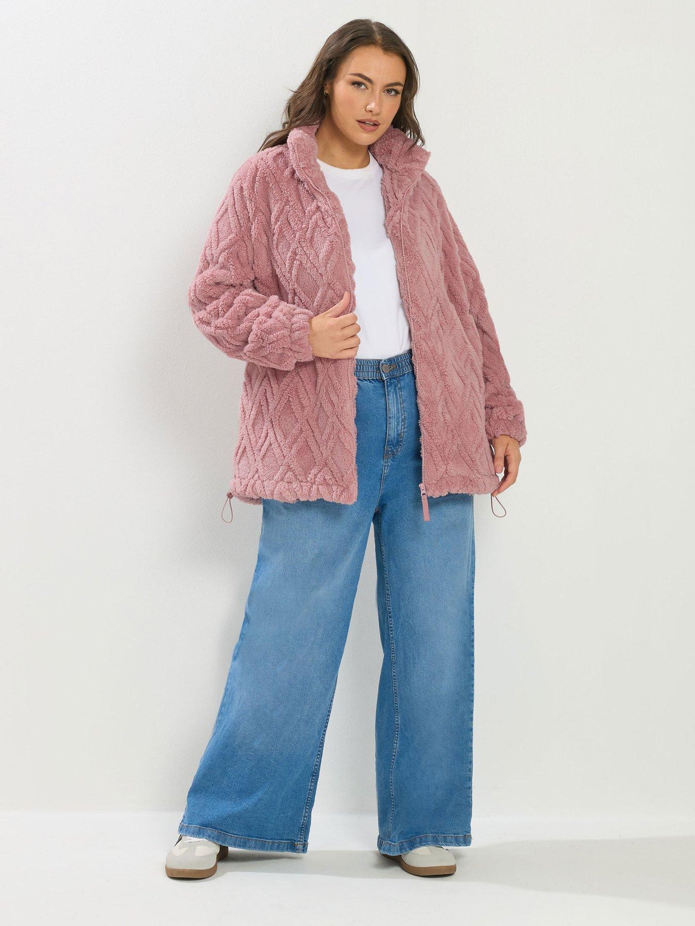 yours-curve-texture-zip-through-fleece-jacket-pinkback
