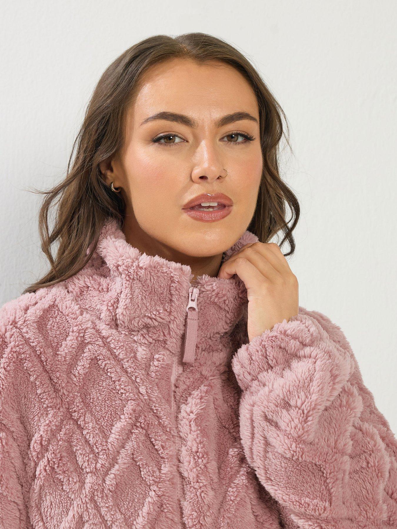 yours-curve-texture-zip-through-fleece-jacket-pinkoutfit