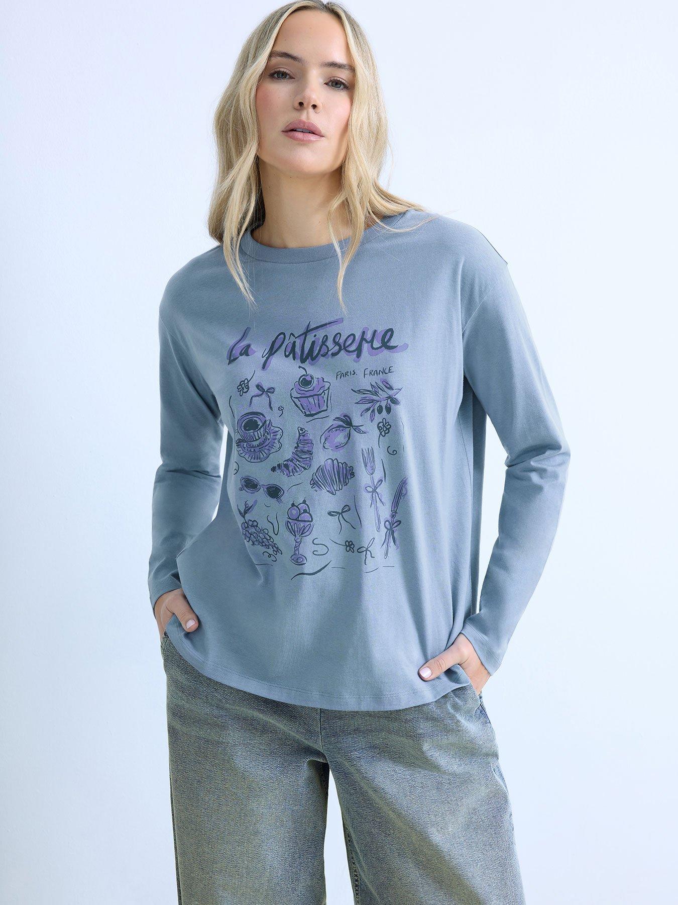 Image 1 of 5 of Long Tall Sally Patissere Oversized Printed T-Shirt - Blue