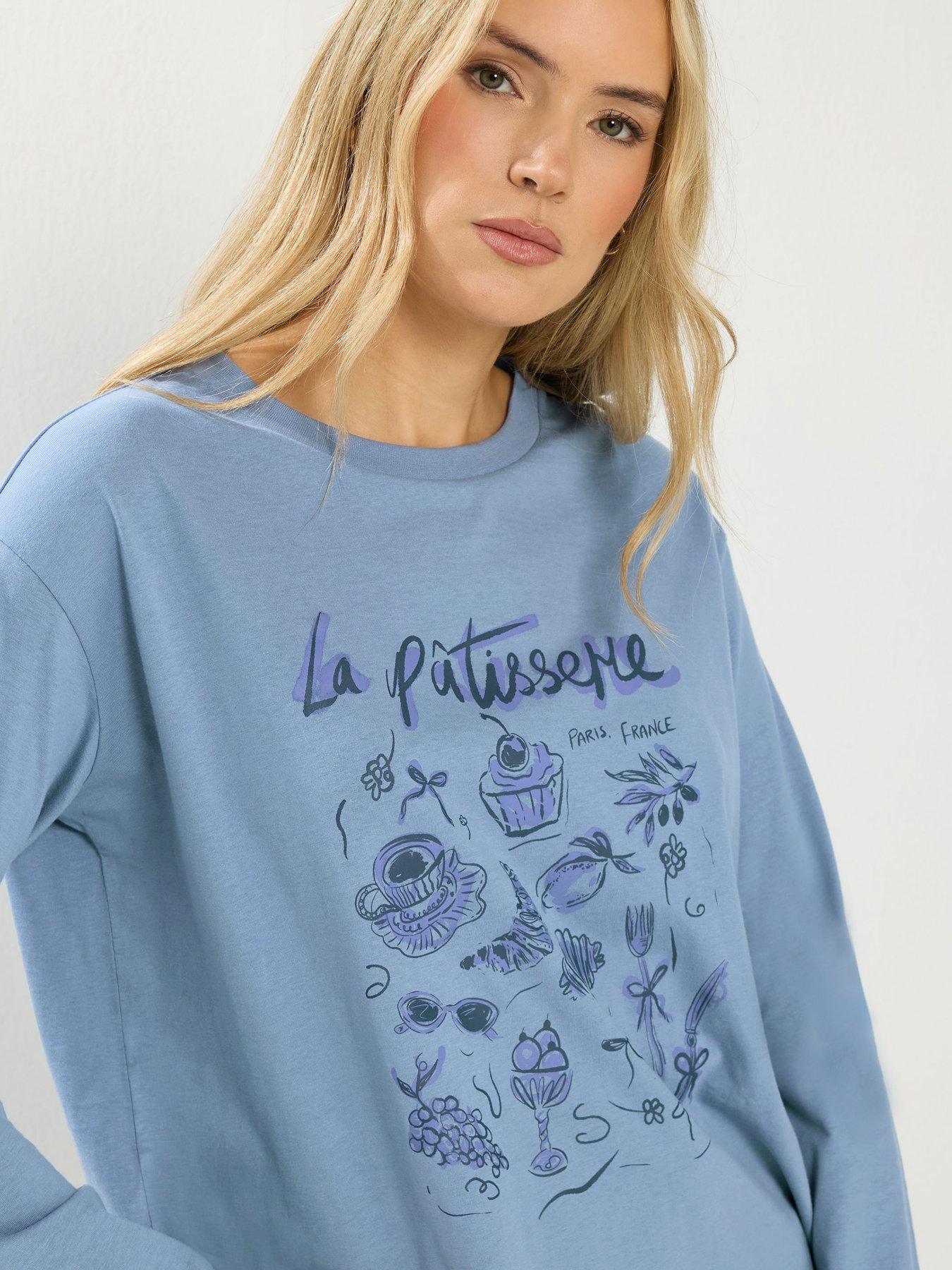 Image 4 of 5 of Long Tall Sally Patissere Oversized Printed T-Shirt - Blue