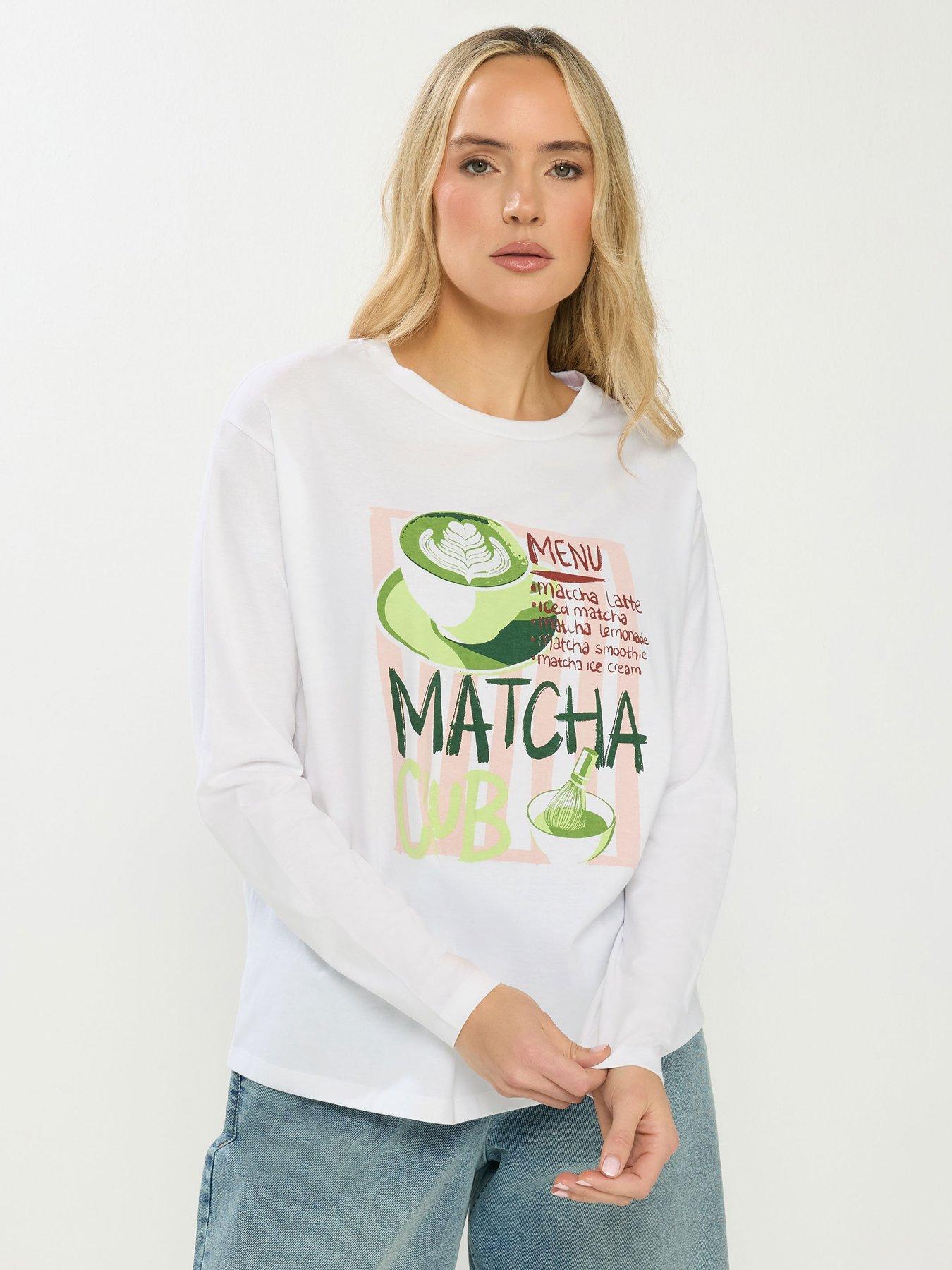 Image 1 of 5 of Long Tall Sally Tall Matcha Oversized Printed T-Shirt - White