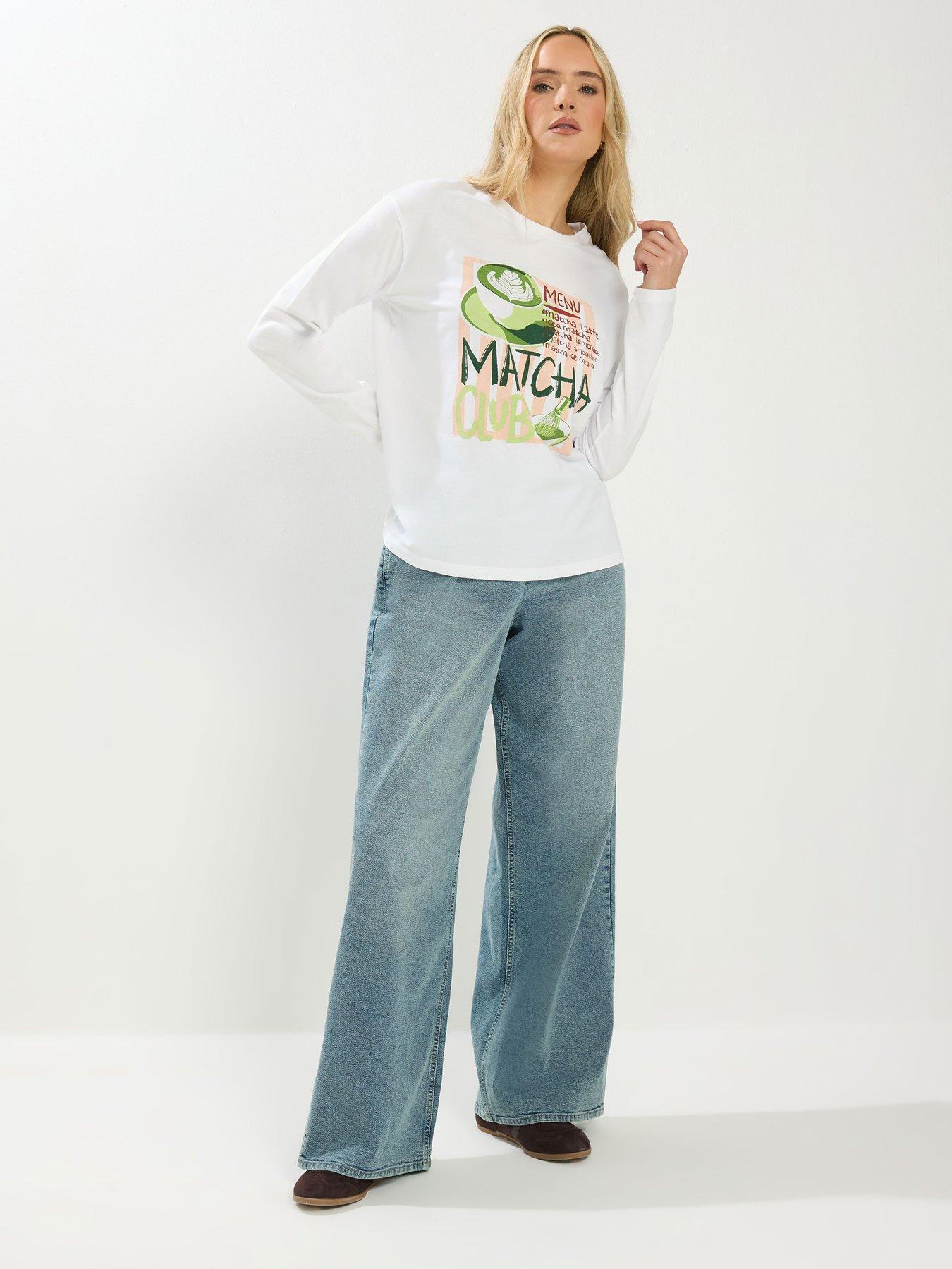 Image 3 of 5 of Long Tall Sally Tall Matcha Oversized Printed T-Shirt - White