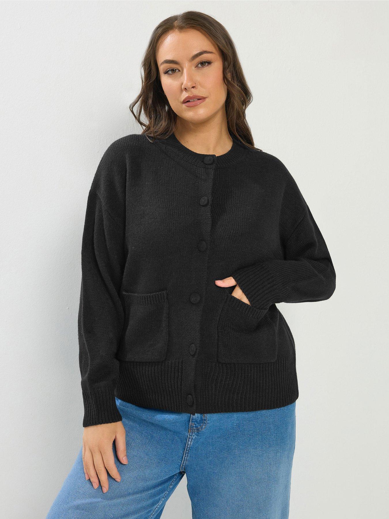 yours-curve-button-through-bomber-cardigan-black