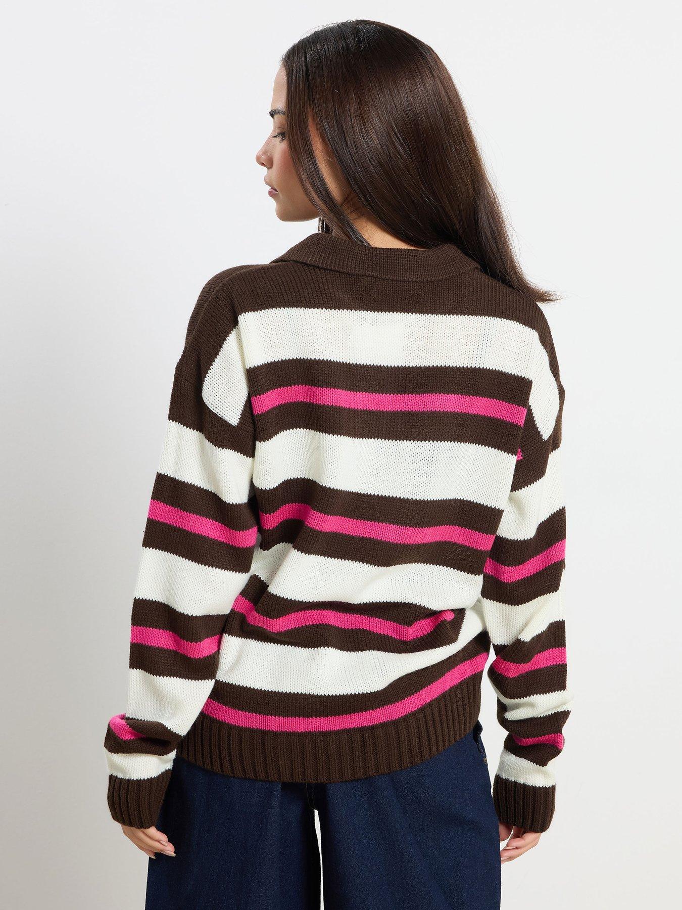 pixiegirl-petite-stripe-knit-rugby-jumper-brownstillFront