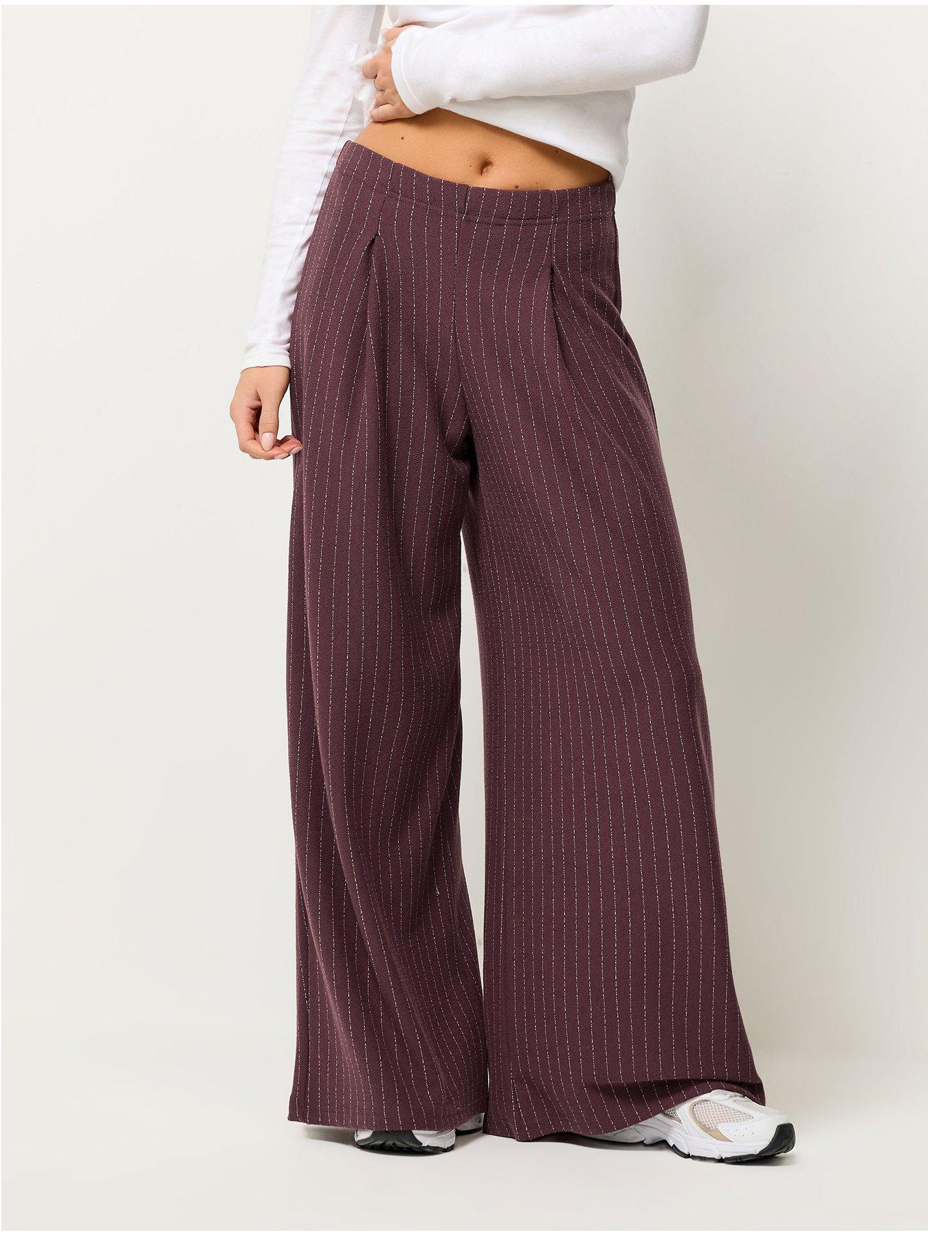 Image 1 of 4 of PixieGirl Petite Pinstripe Palazzo Wide Leg Trousers - Red