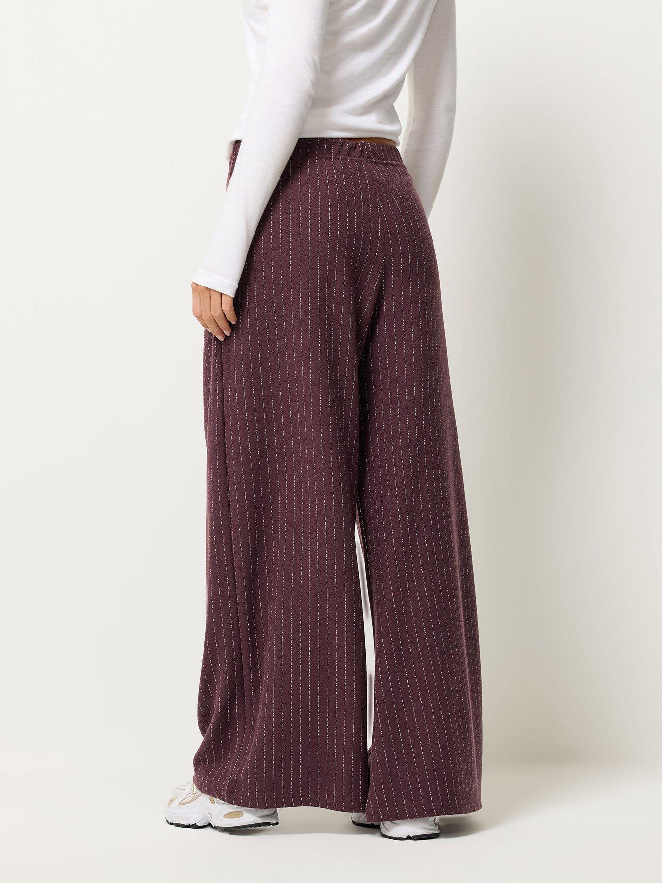 Image 2 of 4 of PixieGirl Petite Pinstripe Palazzo Wide Leg Trousers - Red