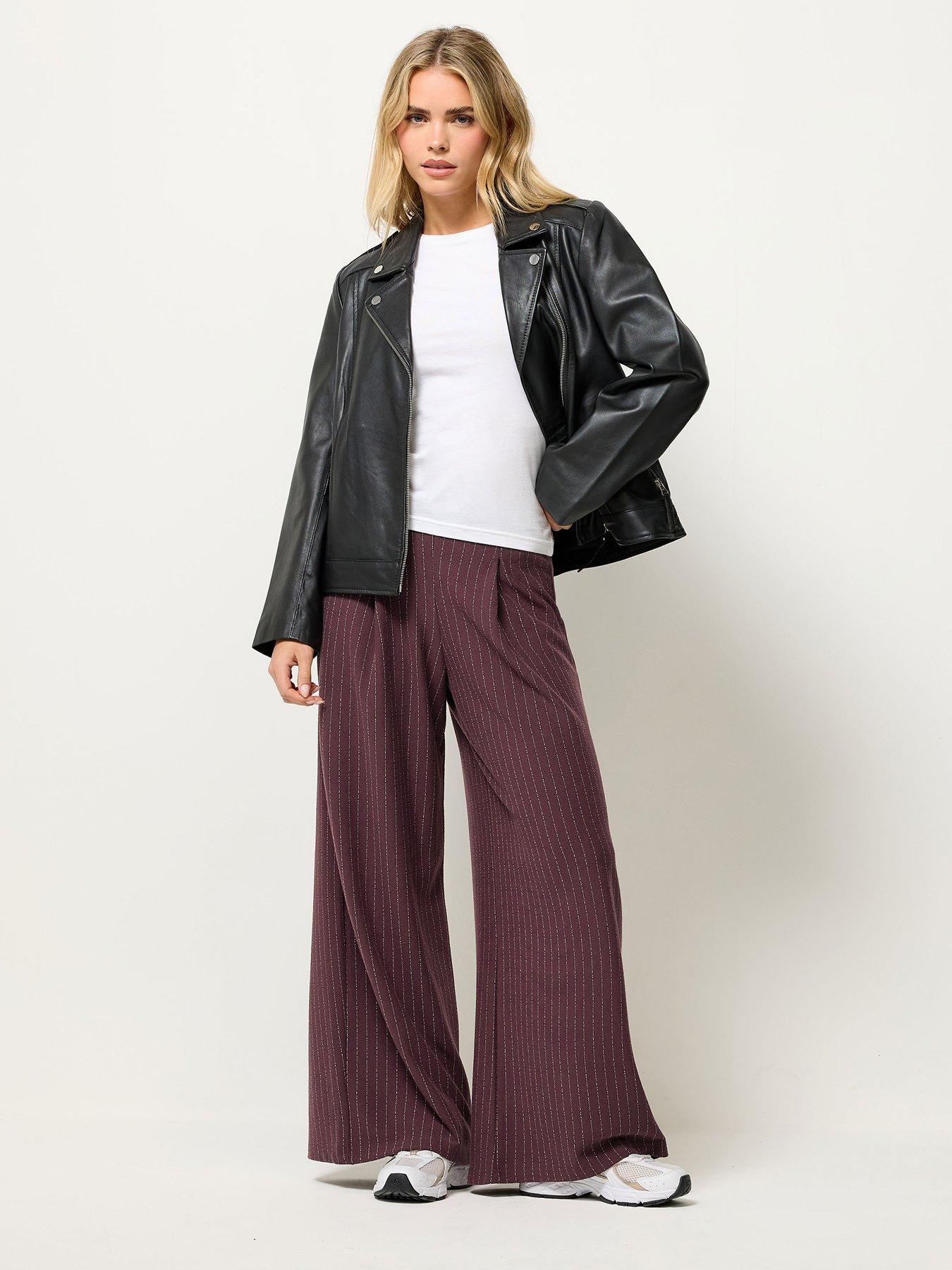 Image 3 of 4 of PixieGirl Petite Pinstripe Palazzo Wide Leg Trousers - Red