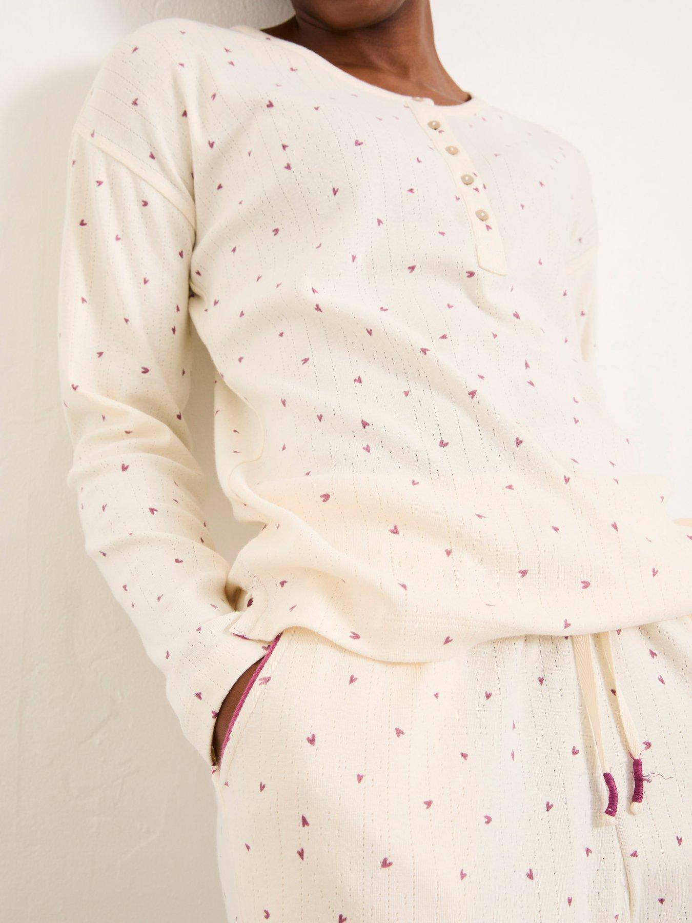 Image 4 of 6 of FatFace Pointelle Heart Print Jersey Pyjama Set - Ivory