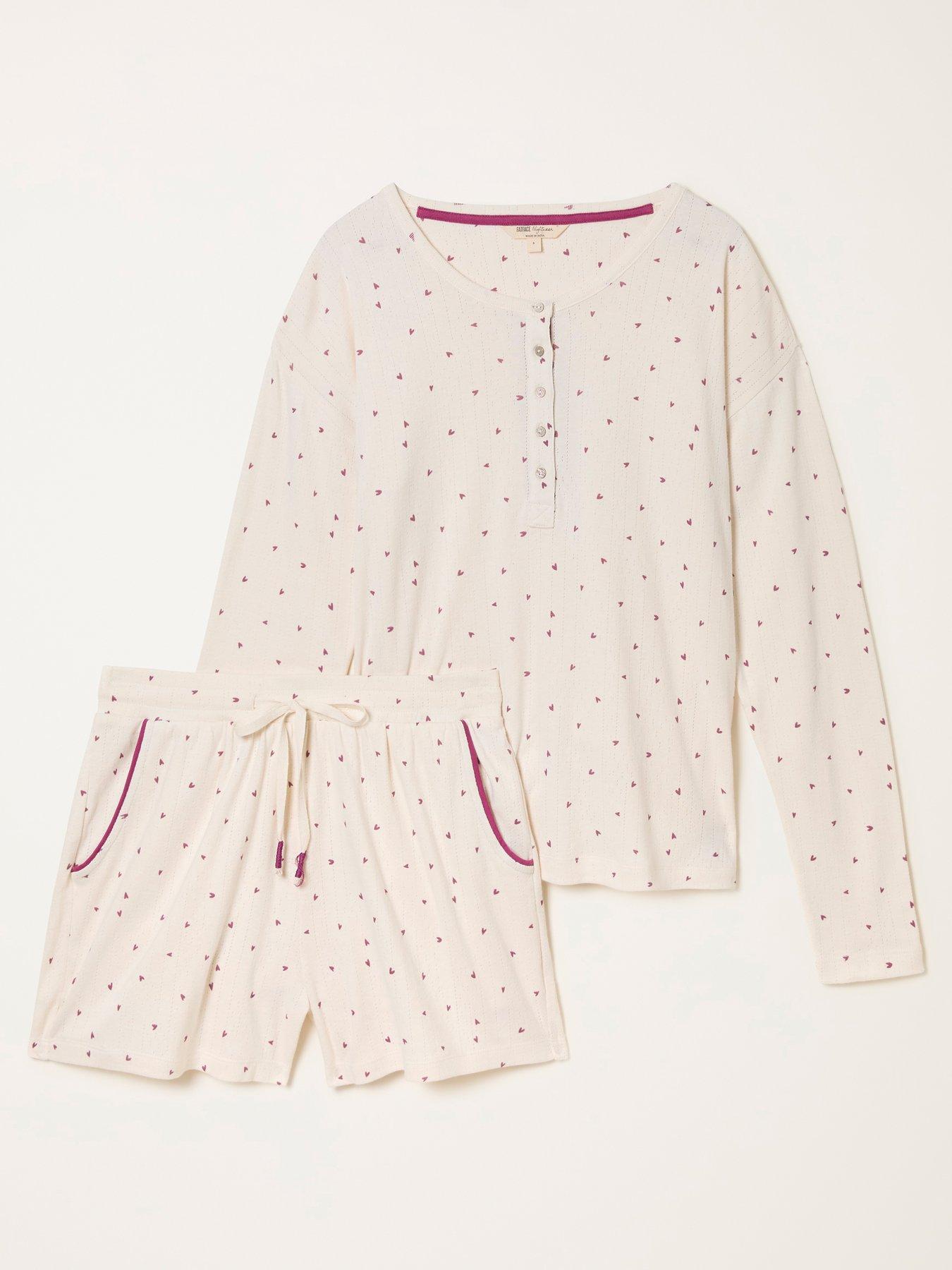 Image 6 of 6 of FatFace Pointelle Heart Print Jersey Pyjama Set - Ivory