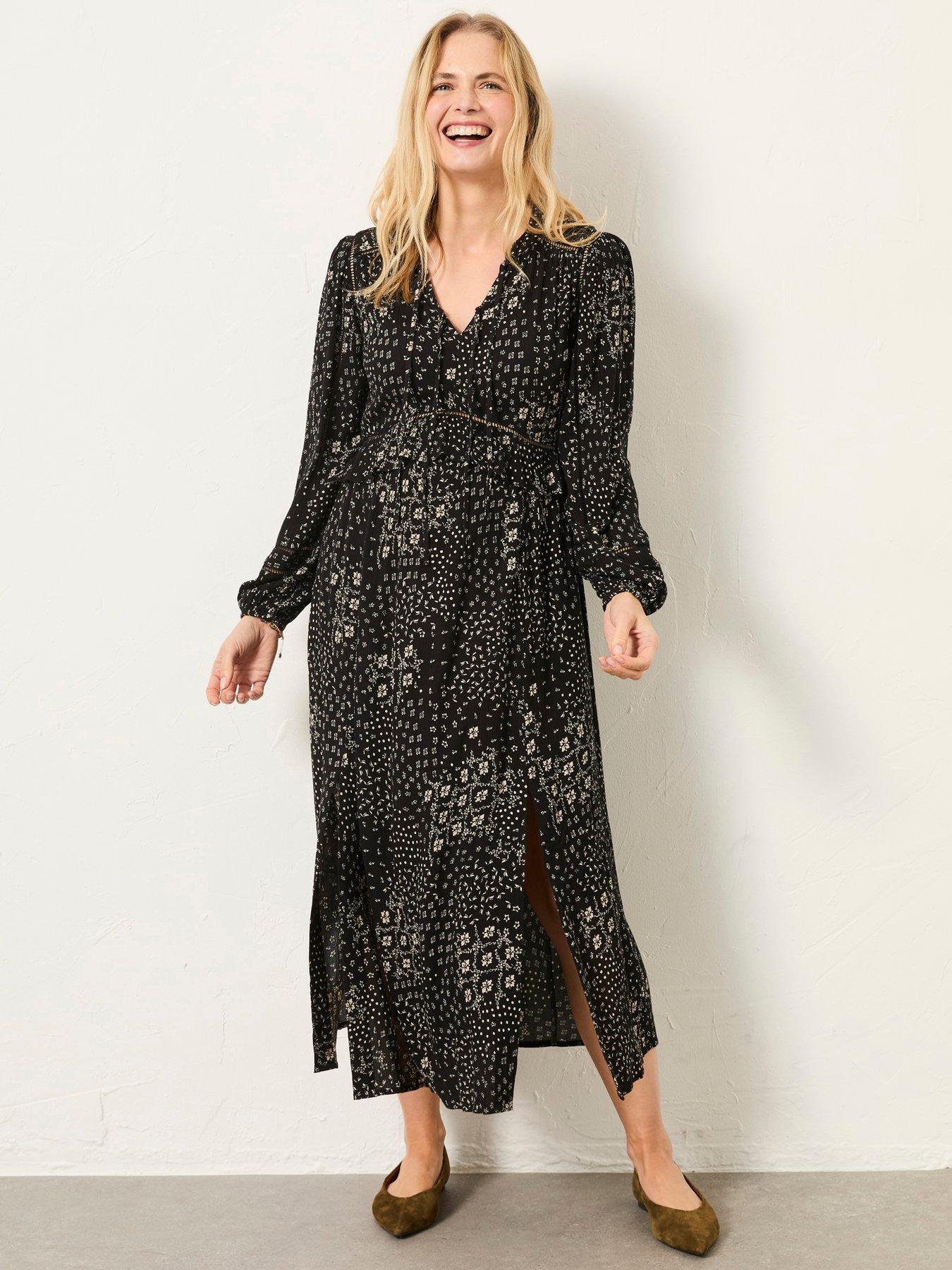 FatFace Tara Mono Patchwork Petite Floral Dress - Black