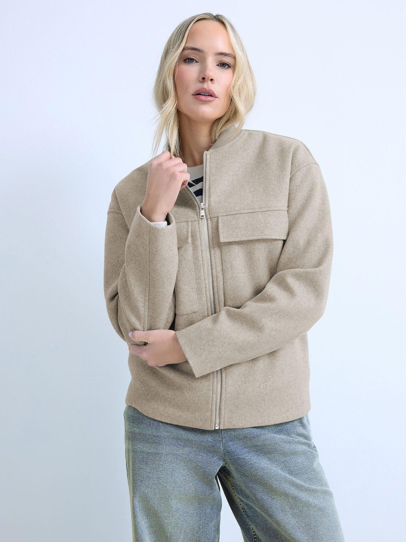 Long Tall Sally Cosy Brushed Bomber Jacket - Cream