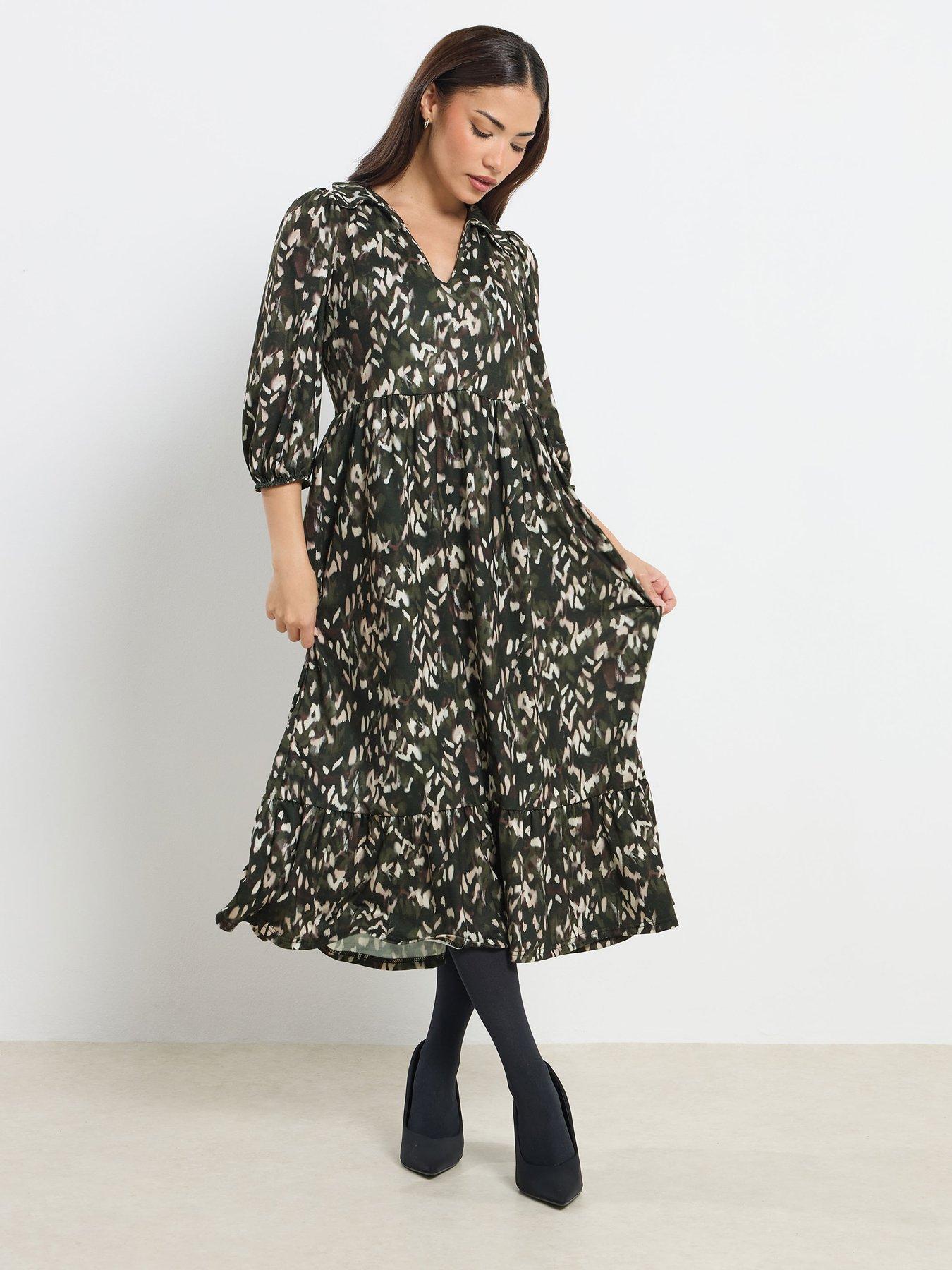 pixiegirl-petite-camo-animal-midaxi-dress-greenfront