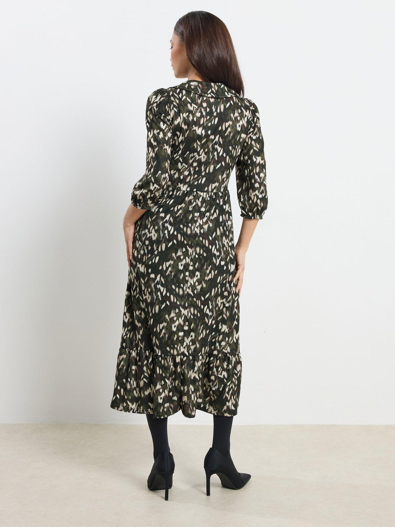 pixiegirl-petite-camo-animal-midaxi-dress-greenstillFront