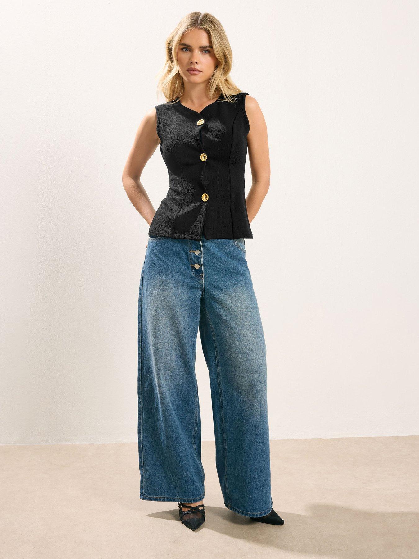 Image 3 of 5 of PixieGirl Petite Button Sleeveless Top - Black