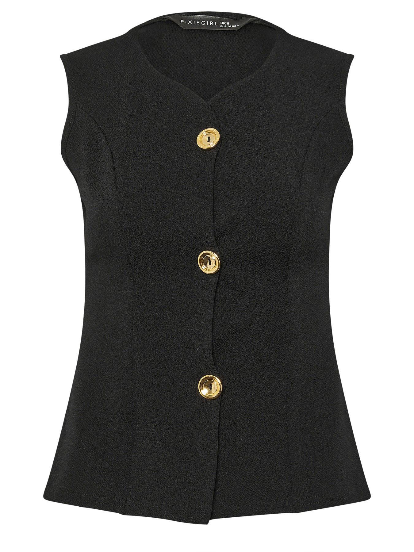 Image 5 of 5 of PixieGirl Petite Button Sleeveless Top - Black