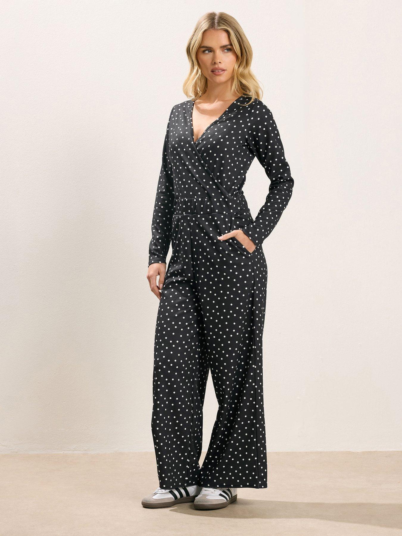 PixieGirl Petite Spot Wide Leg Jumpsuit - Black